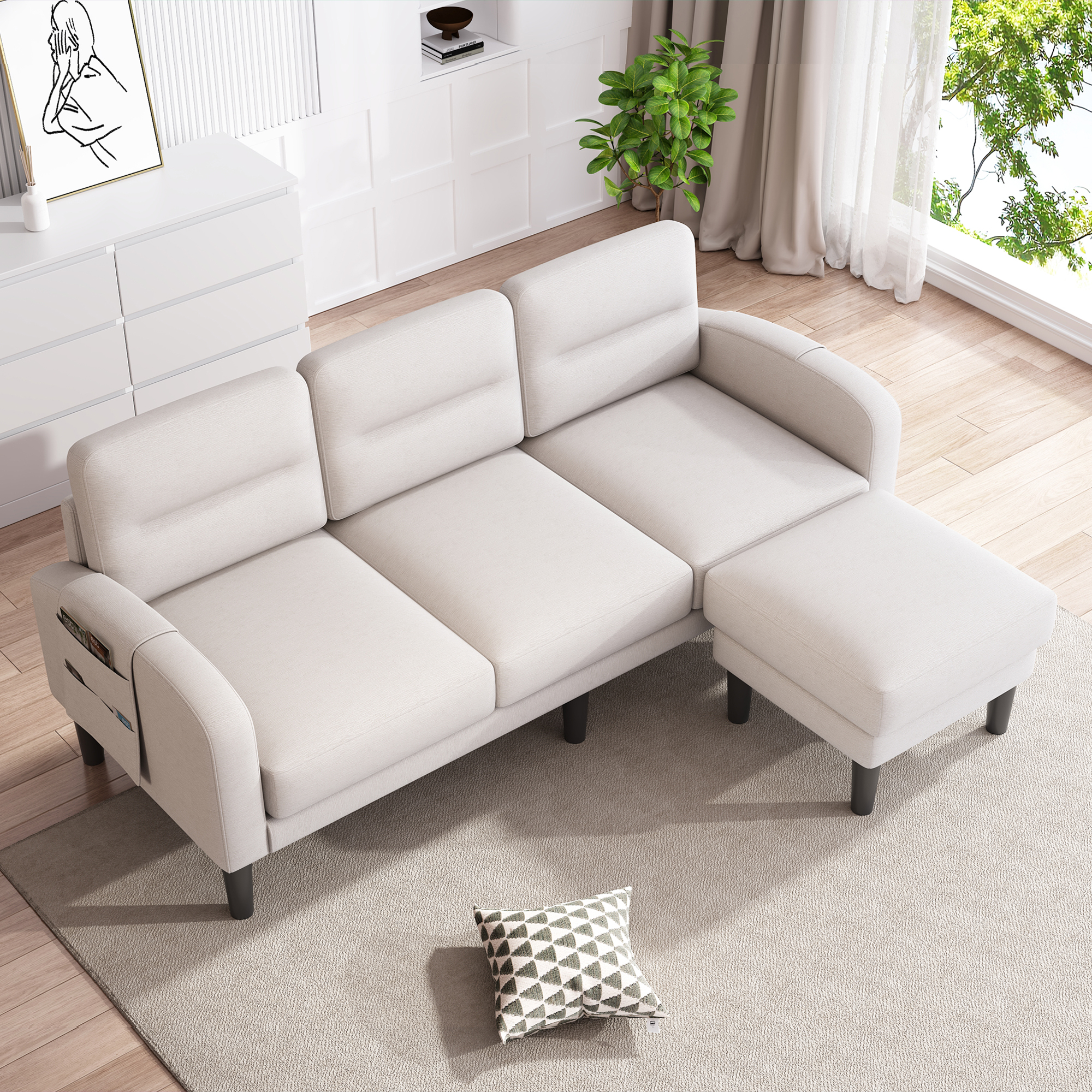 Ecksofa L-Form Sofa 3-Sitzer mit Chaiselongue, kle