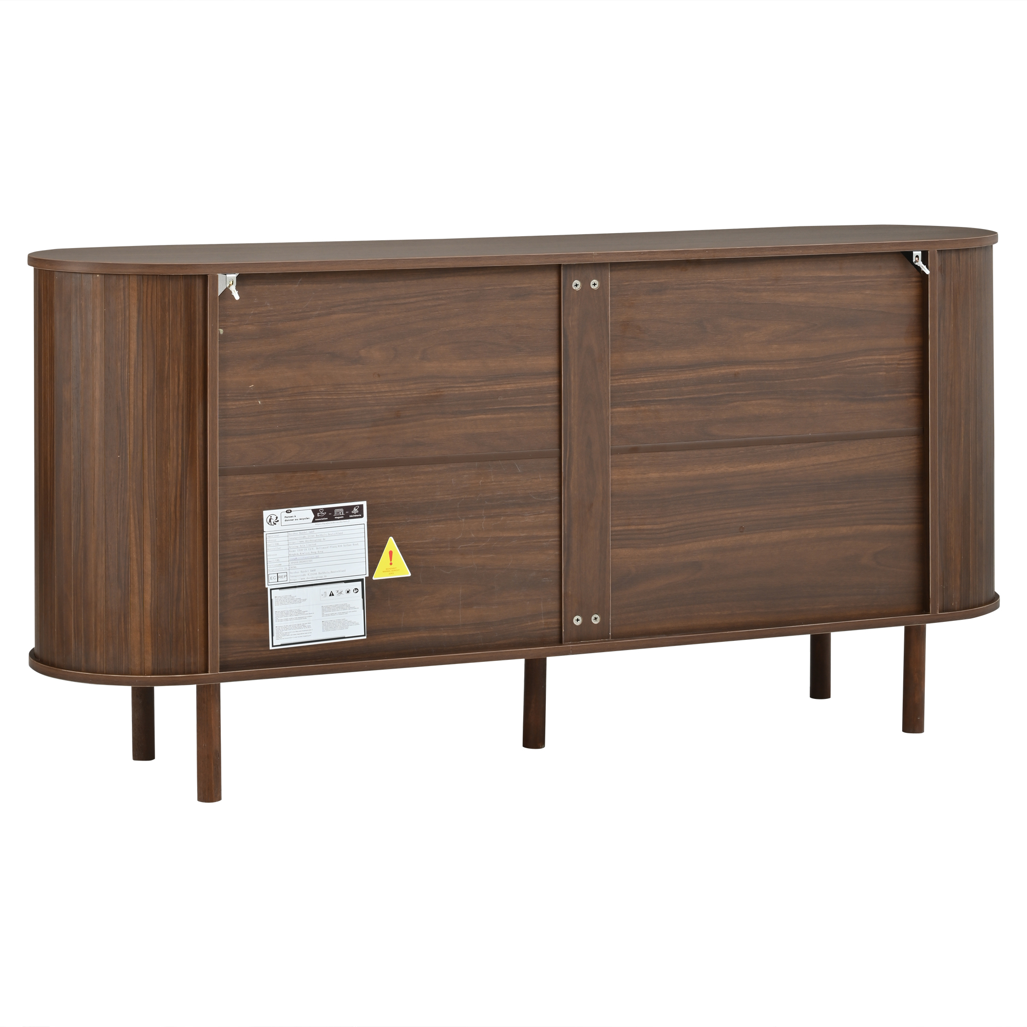 Buffet bas 160 cm, meuble de rangement avec 3 portes, 2 niches, façades rainurées, panneaux de particules, Effet noyer