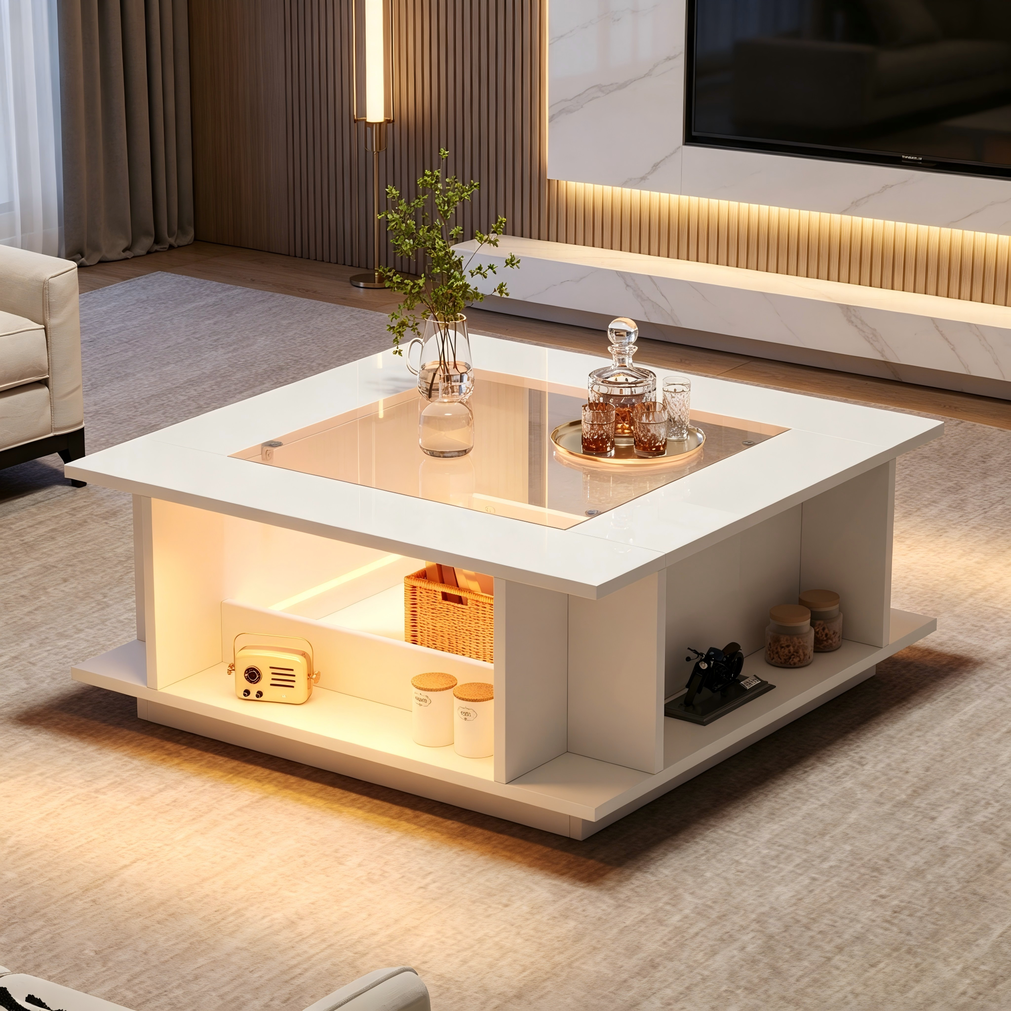 Couchtisch 70x70x30 cm, Quadratischer Kaffeetisch 