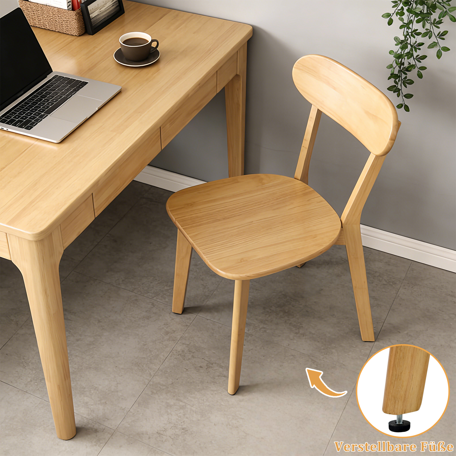Lot de 2 chaises de salle à manger avec dossier incurvé, Effet bois naturel - vue principale
