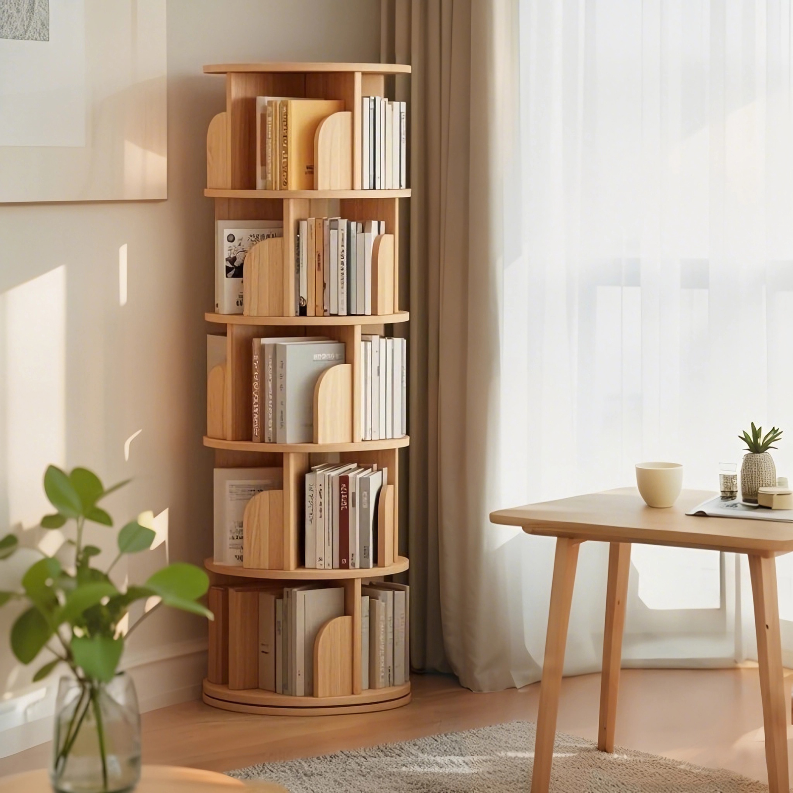 Bibliothèque 46 x 46 x 157 cm, pivotante à 360°, MDF, Wood - vue principale