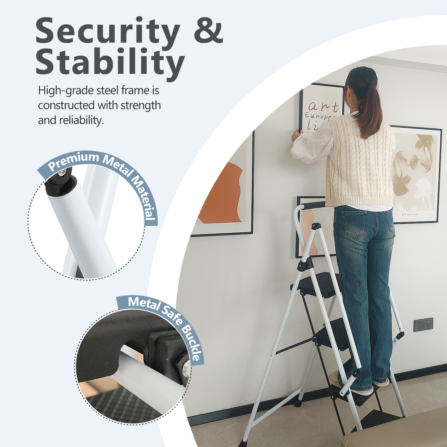 Escabeau déplié utilisation nettoyage mur