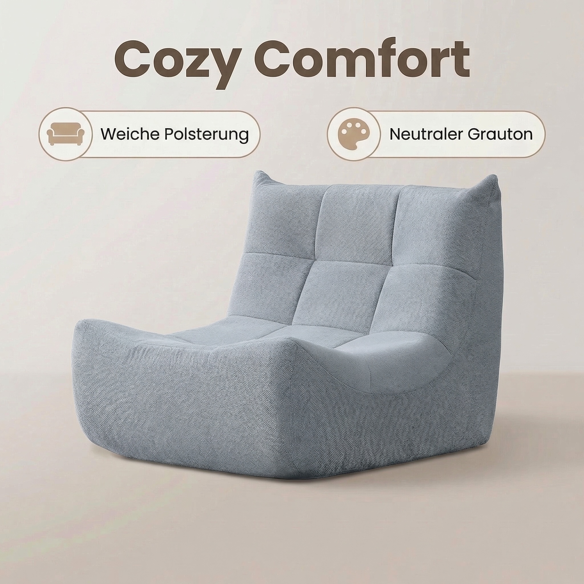 Henille Graues Togo Sofa, Boden-Loungesessel, 1-Si