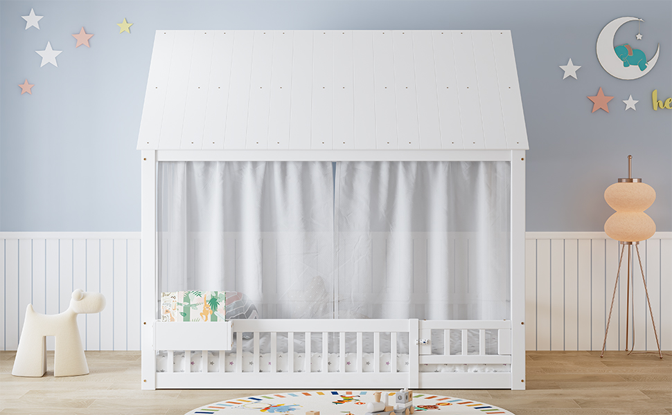 Lit maison enfant 140x200 cm en bois de pin MDF et - image 9