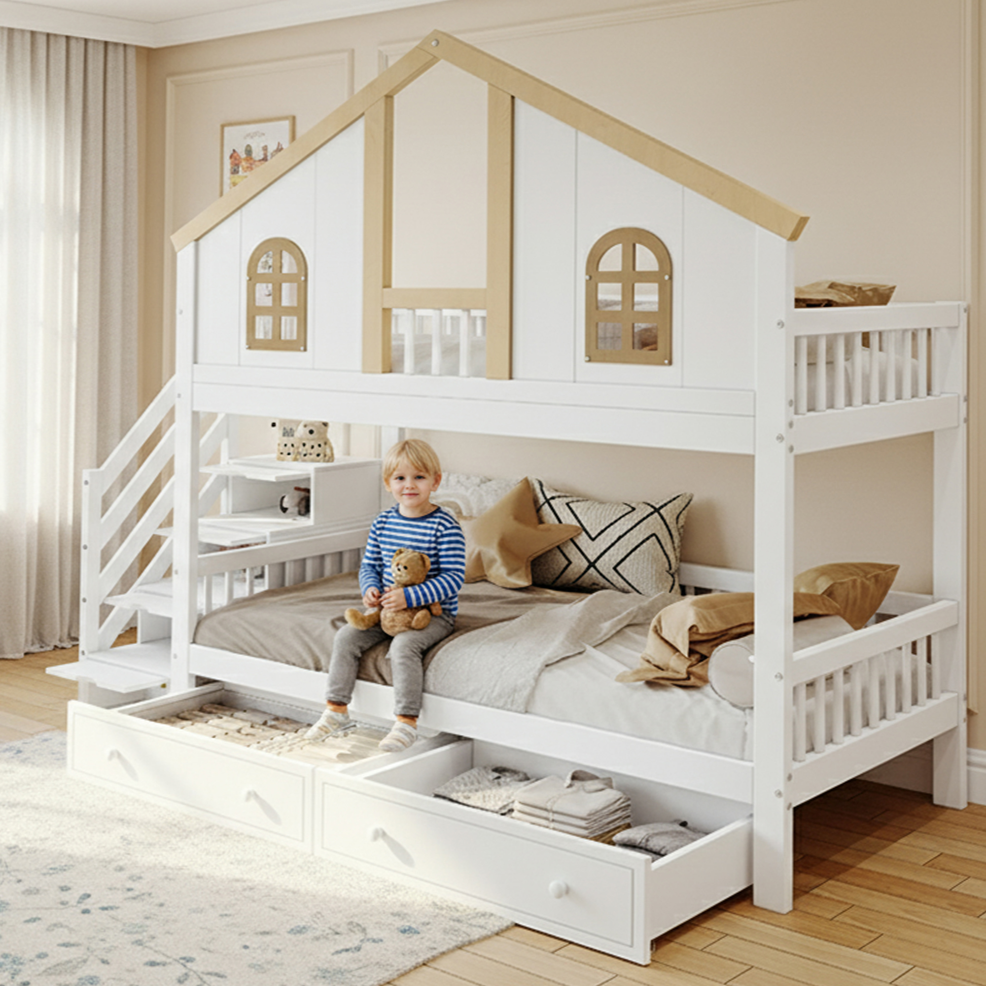 Etagenbett, Kinderbett, mit farblich abgesetztem F