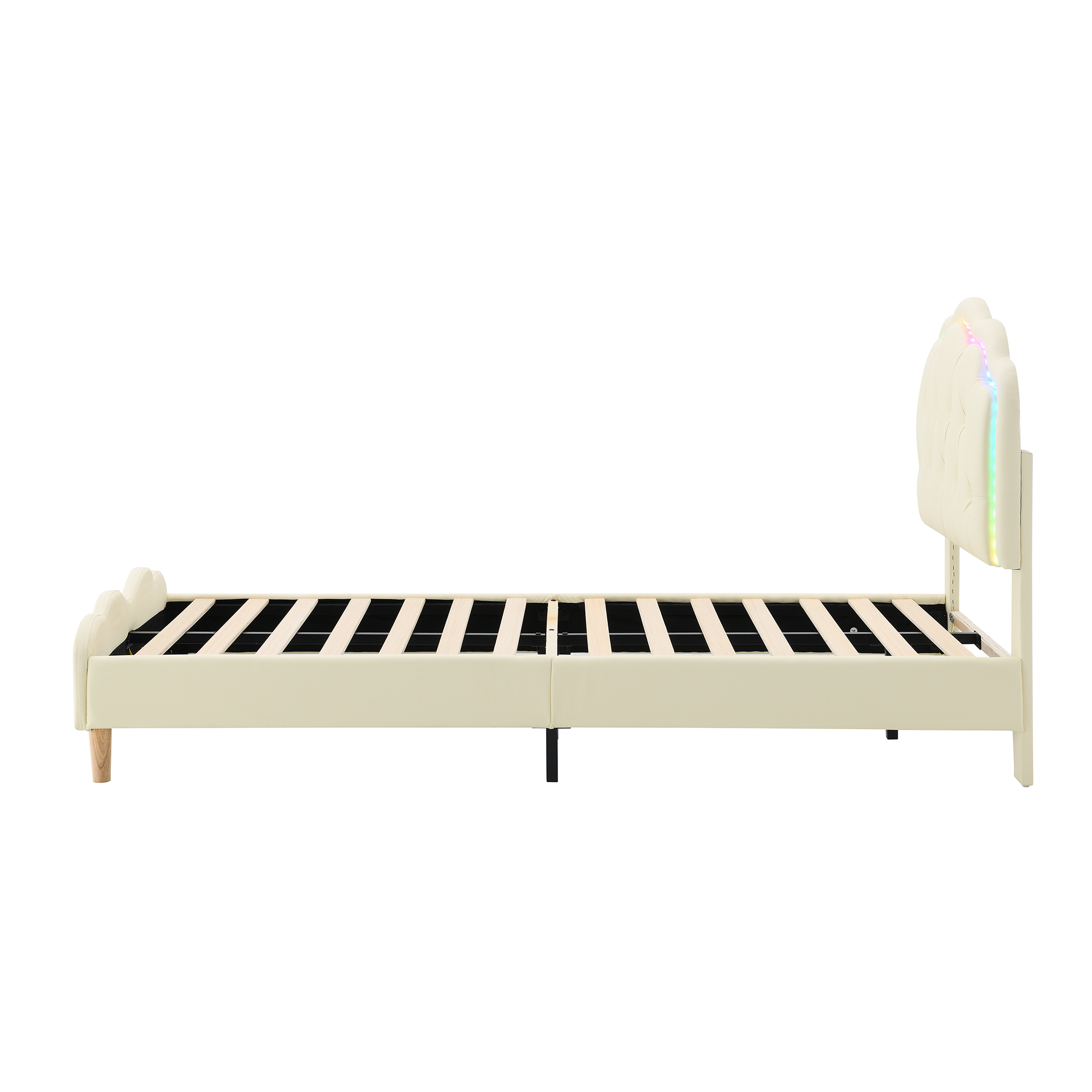 Lit enfant en PU avec LED multicolores effet course, tête ondulée avec boutons, pour chambre d'enfant, ambiance ludique, design élégant, confort, facile entretien, style moderne, fonctionnalité - image 12