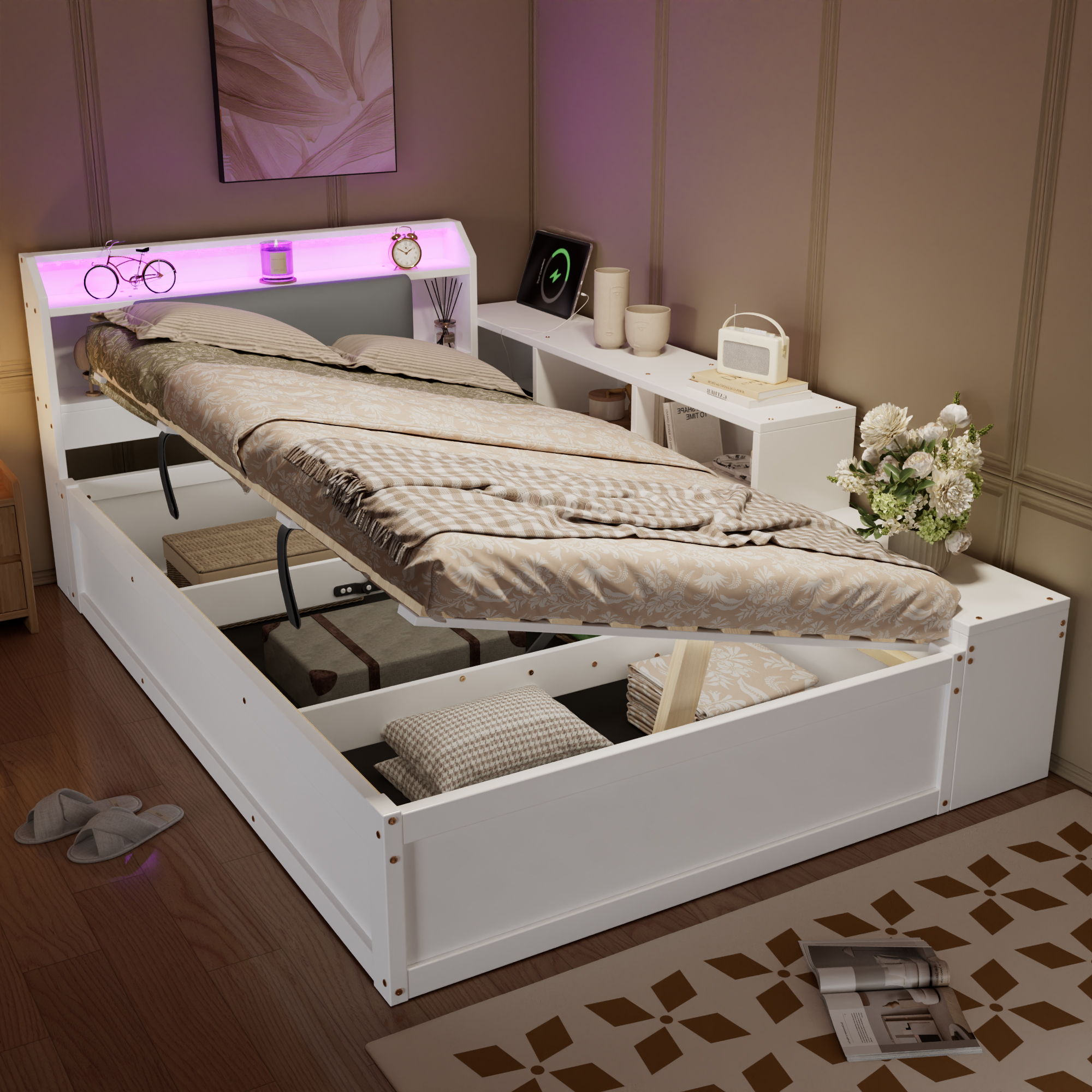 Détail du lit avec rangement