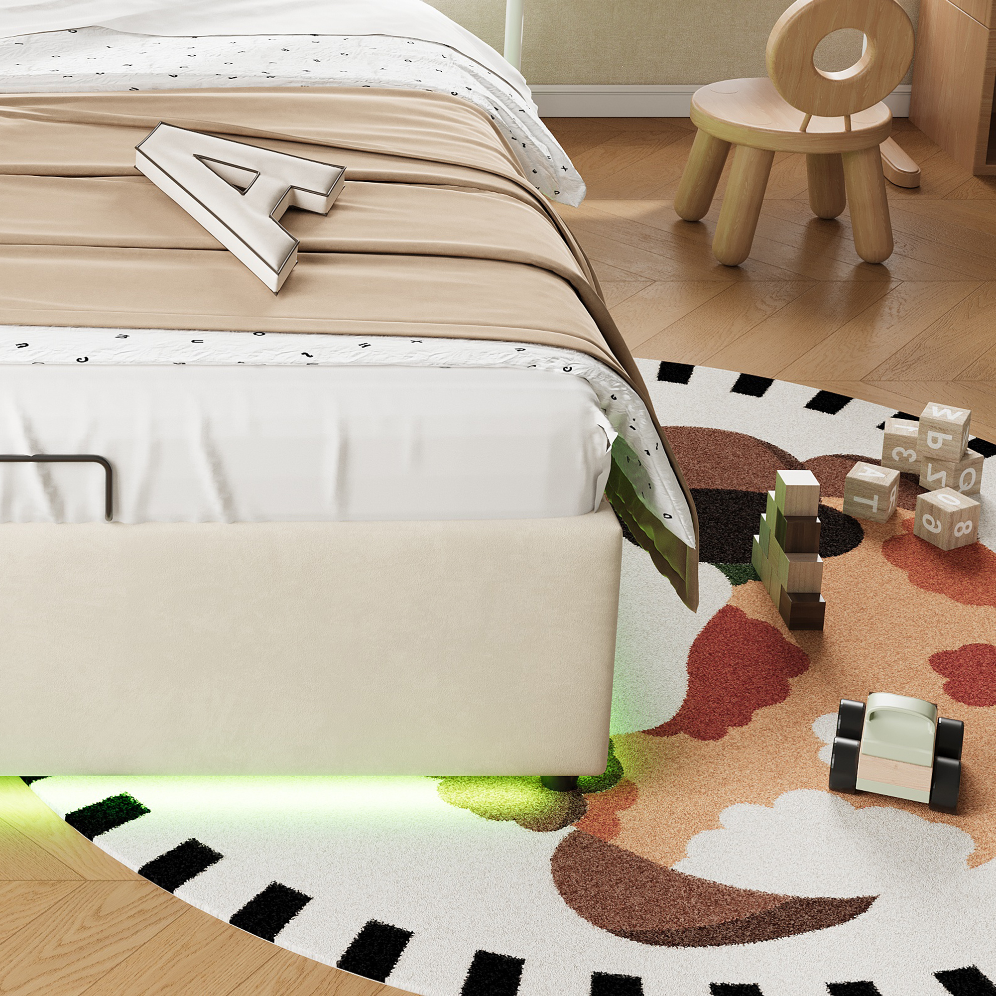 Éclairage LED d’ambiance du lit beige