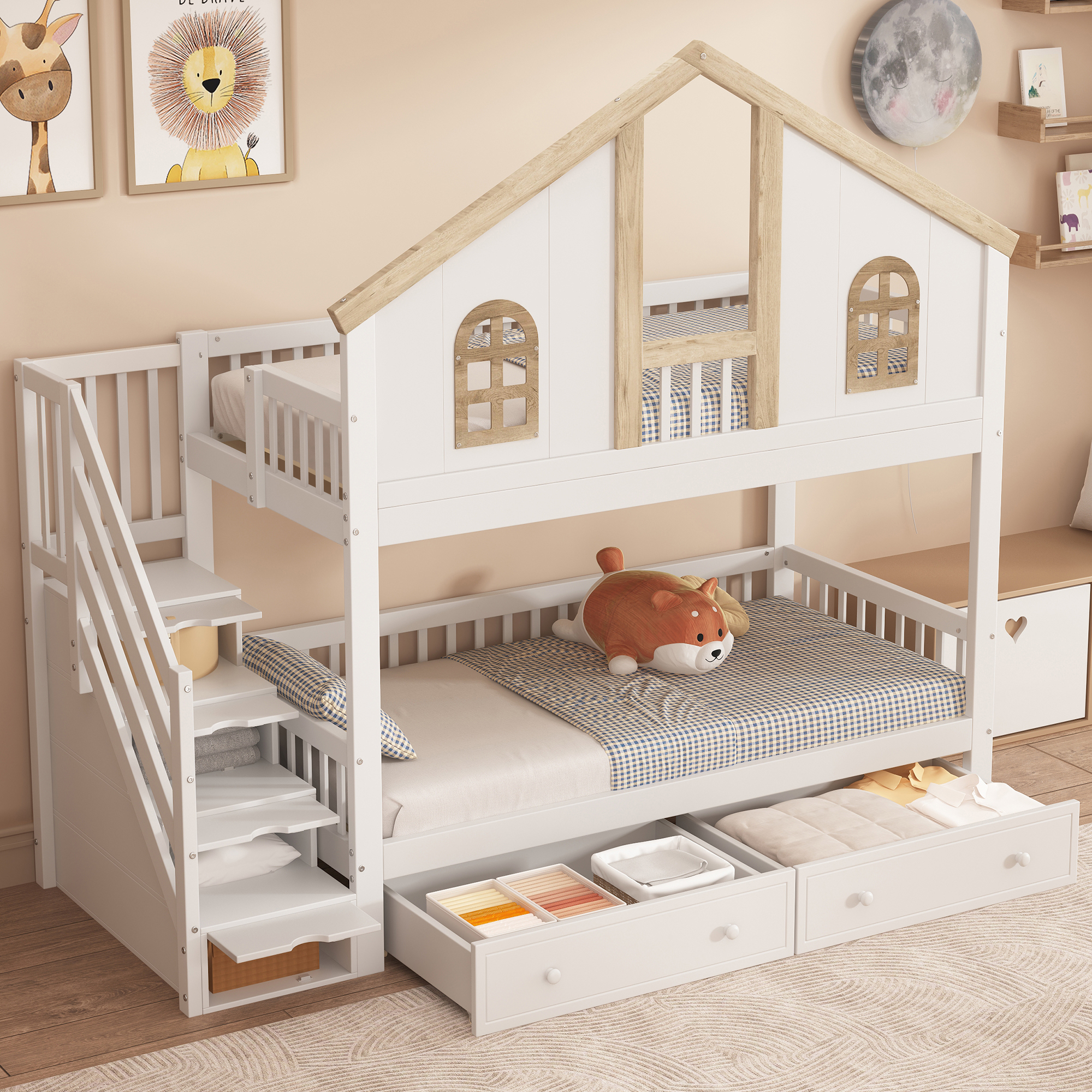 Etagenbett, Kinderbett, mit farblich abgesetztem F