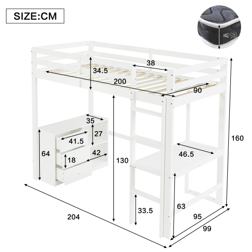 Dimensions du lit mezzanine enfant avec bureau