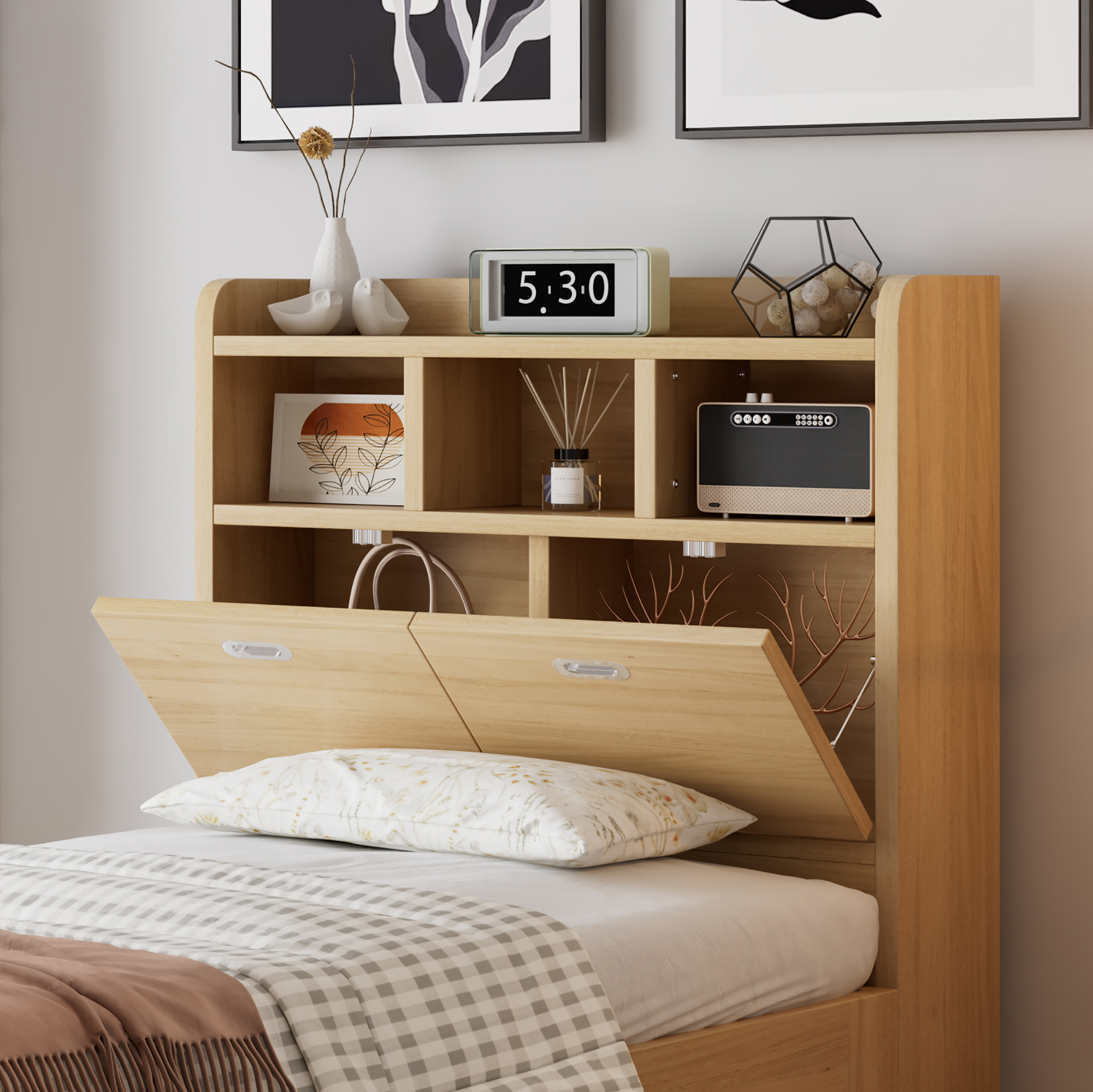 Vue d'ensemble du lit design chêne