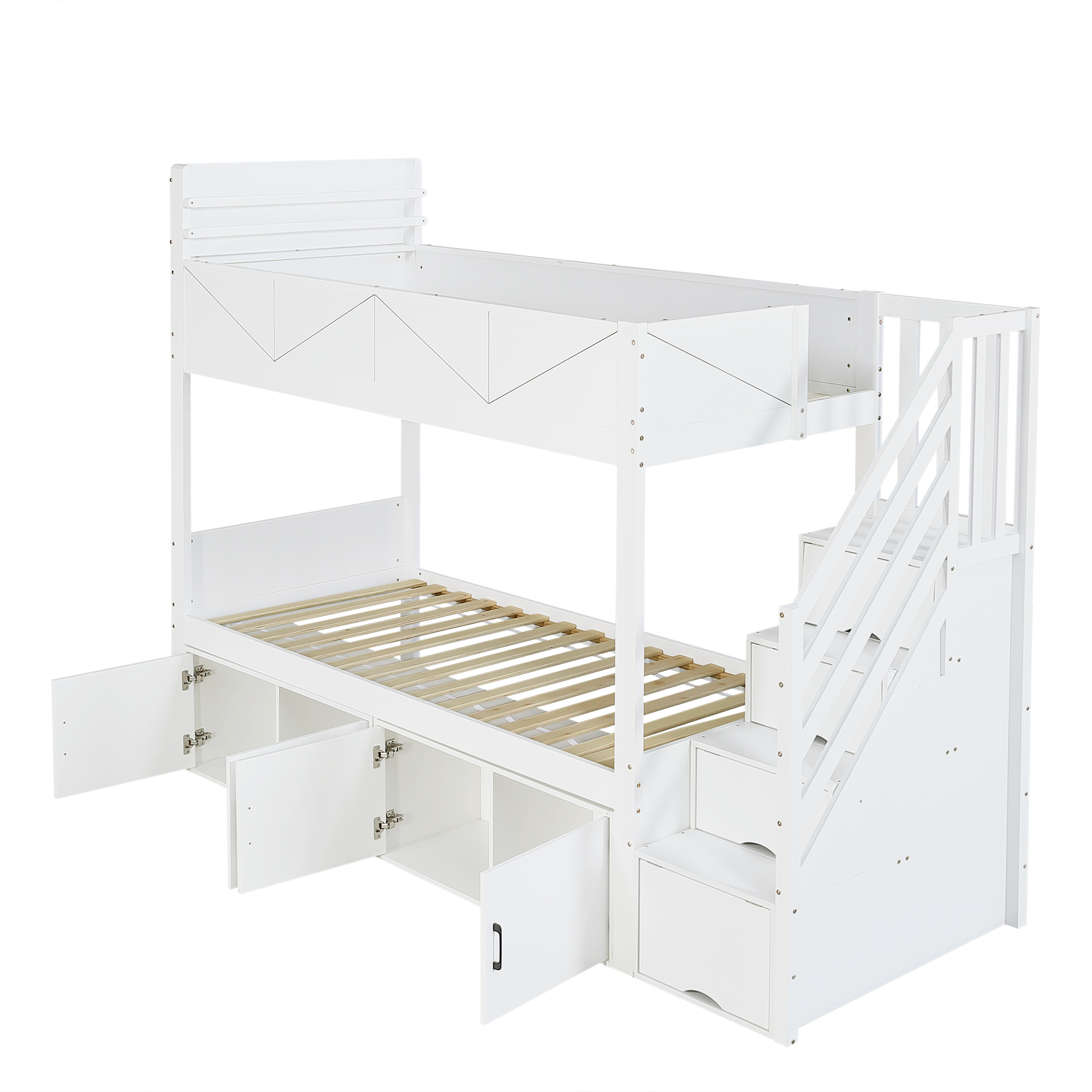 Lit superposé 90 x 200 cm, escalier de rangement, garde-corps, bois de pin, blanc, 254 x 95 x 189 cm 🛏️🪜 - points forts 1