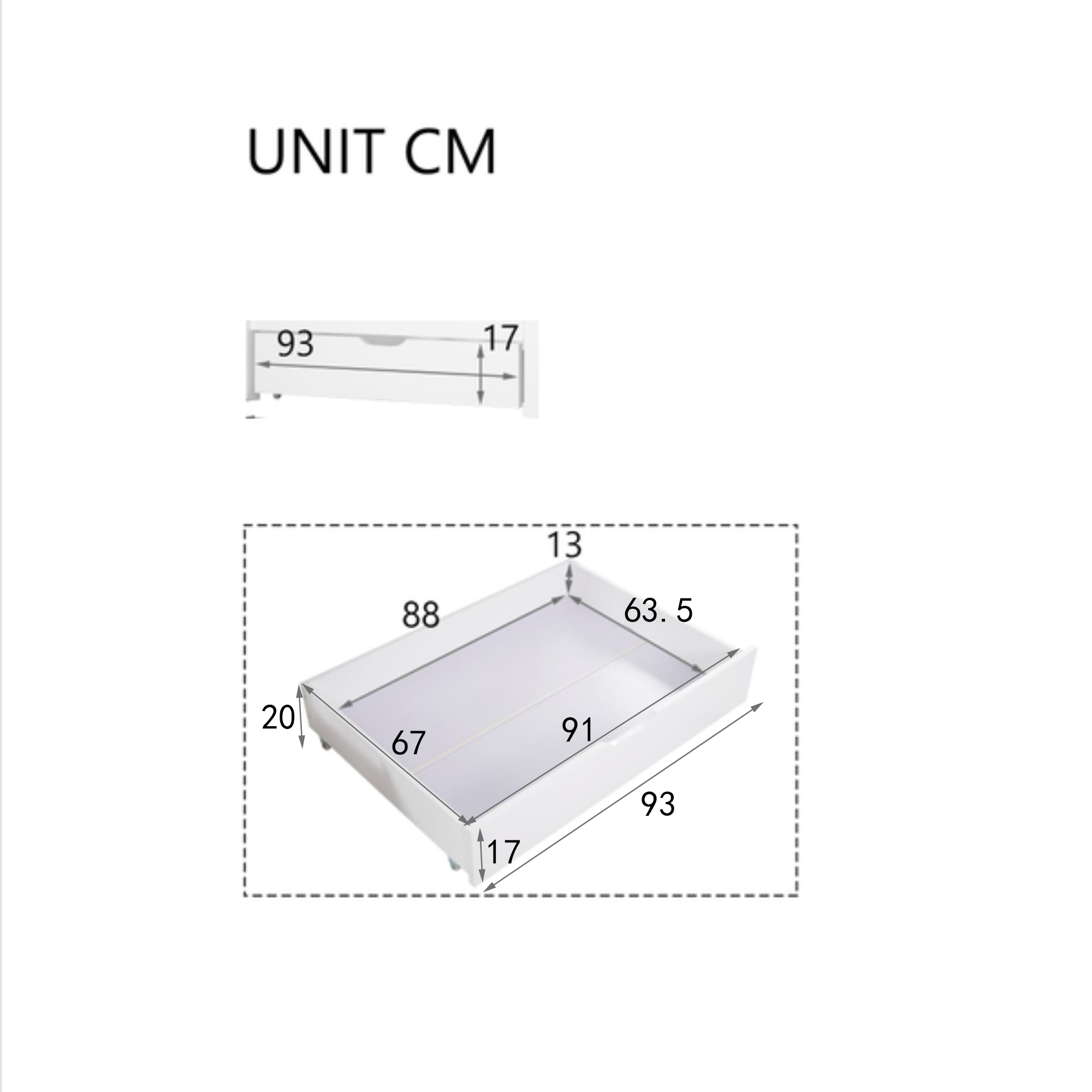 Zwei Schubladen, Stauraum unter dem Bett, MDF + Bo
