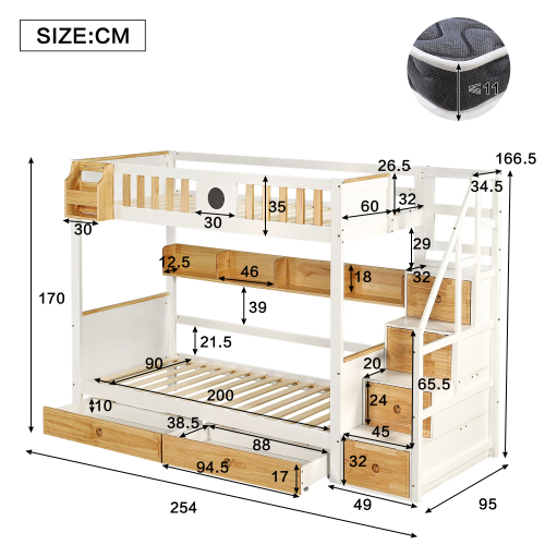 Dimensions du lit superposé 90x200 cm avec escalier