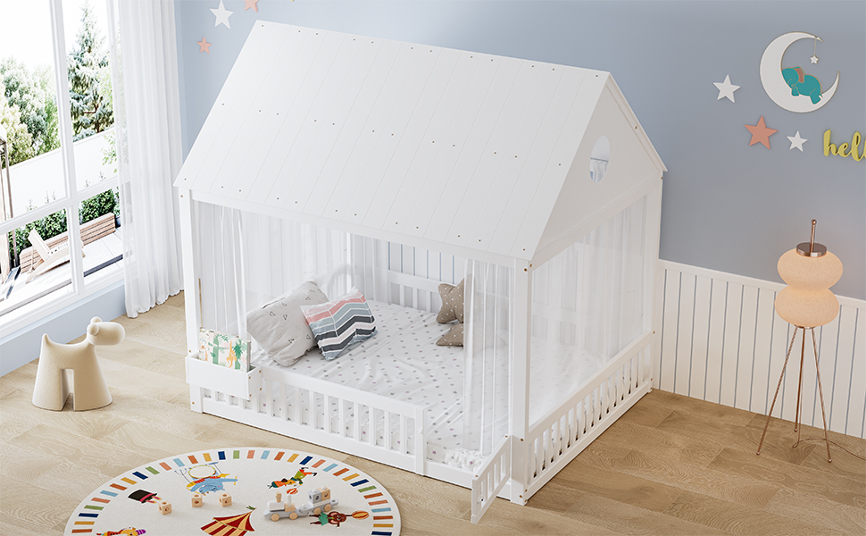 Lit maison enfant 140x200 cm en bois de pin MDF et - image 11