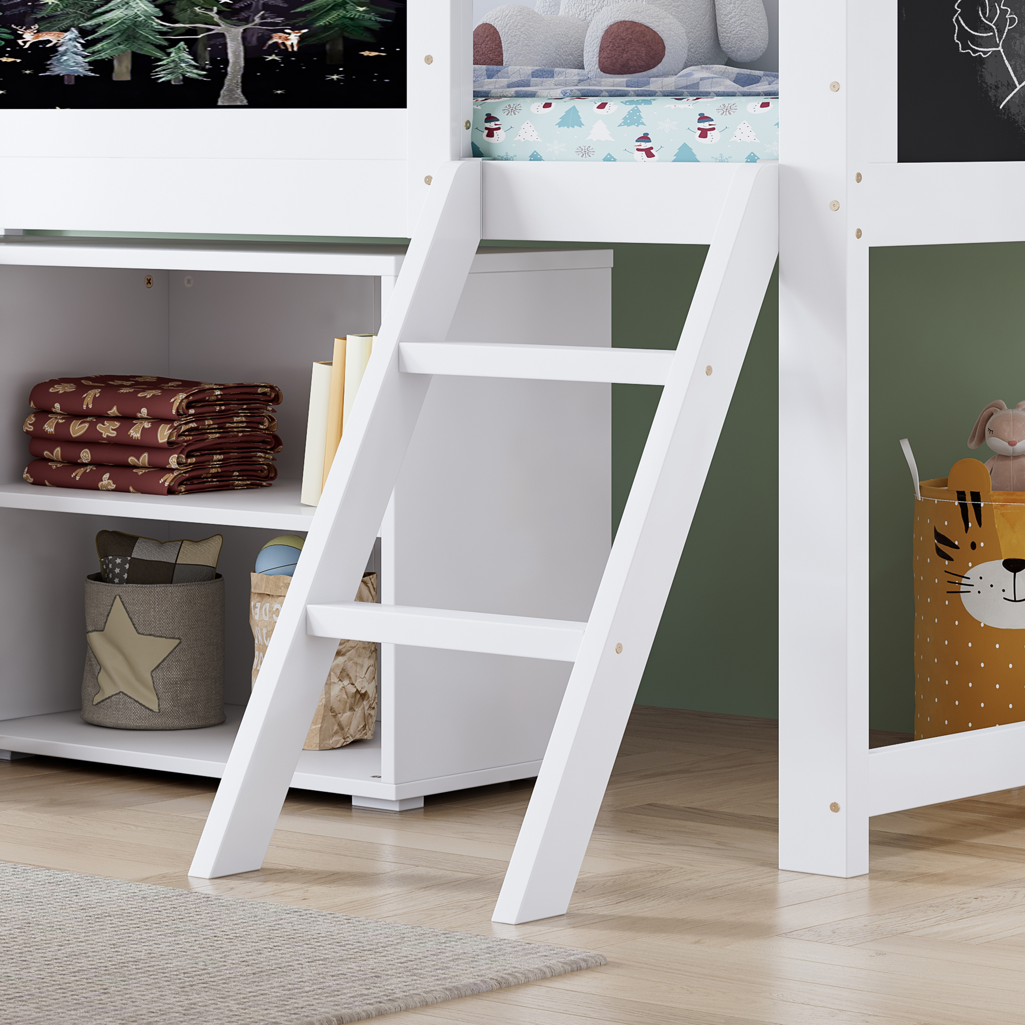 Tableau de craie intégrée dans le lit surélevé pour enfants