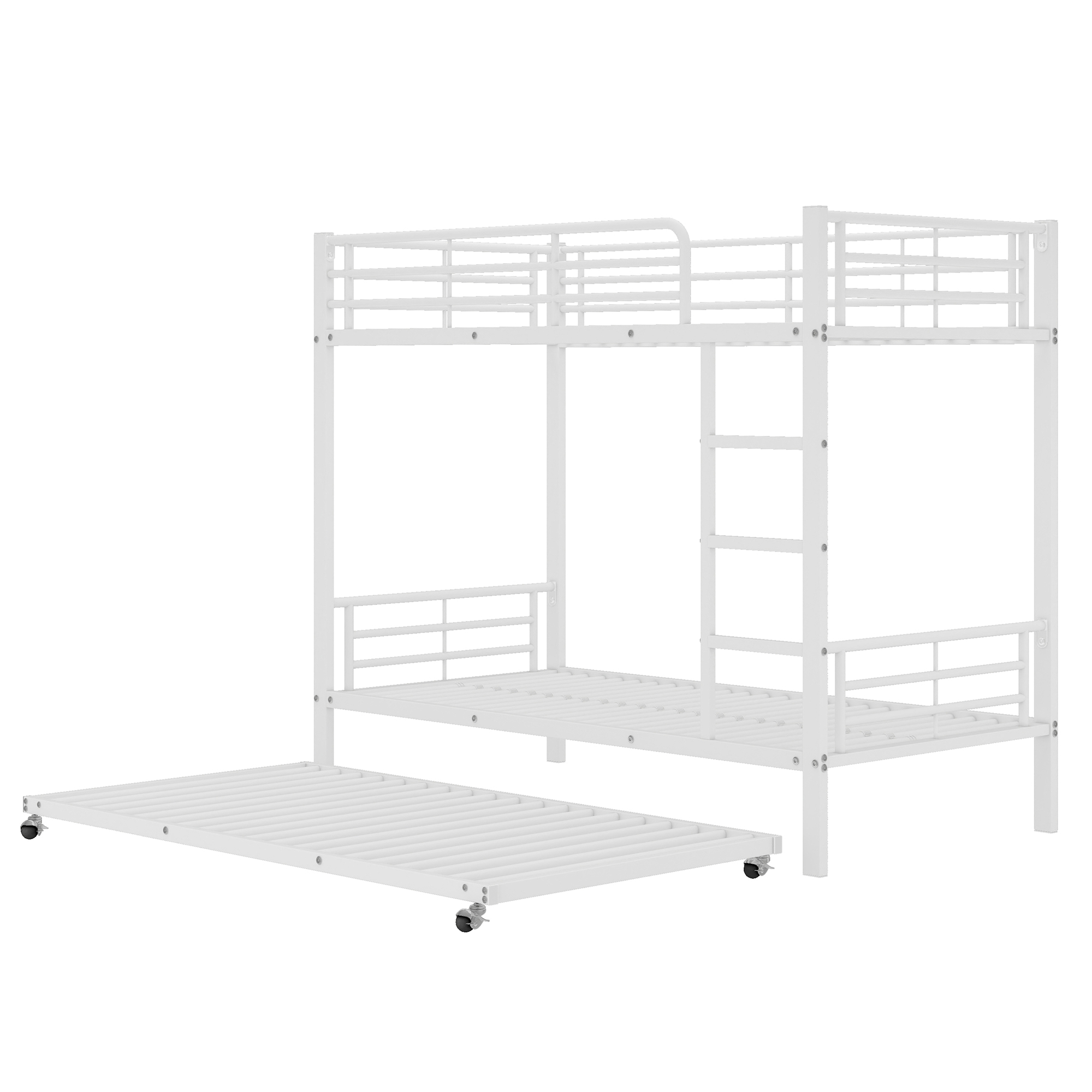 Lit superposé avec lit escamotable, pour matelas 90×200 et 90×190 cm, 4 barrières sécurité, échelle 3 marches, pour chambre d'enfant, gain de place vertical, accès sûr, design stable, style fonctionnel - image 9