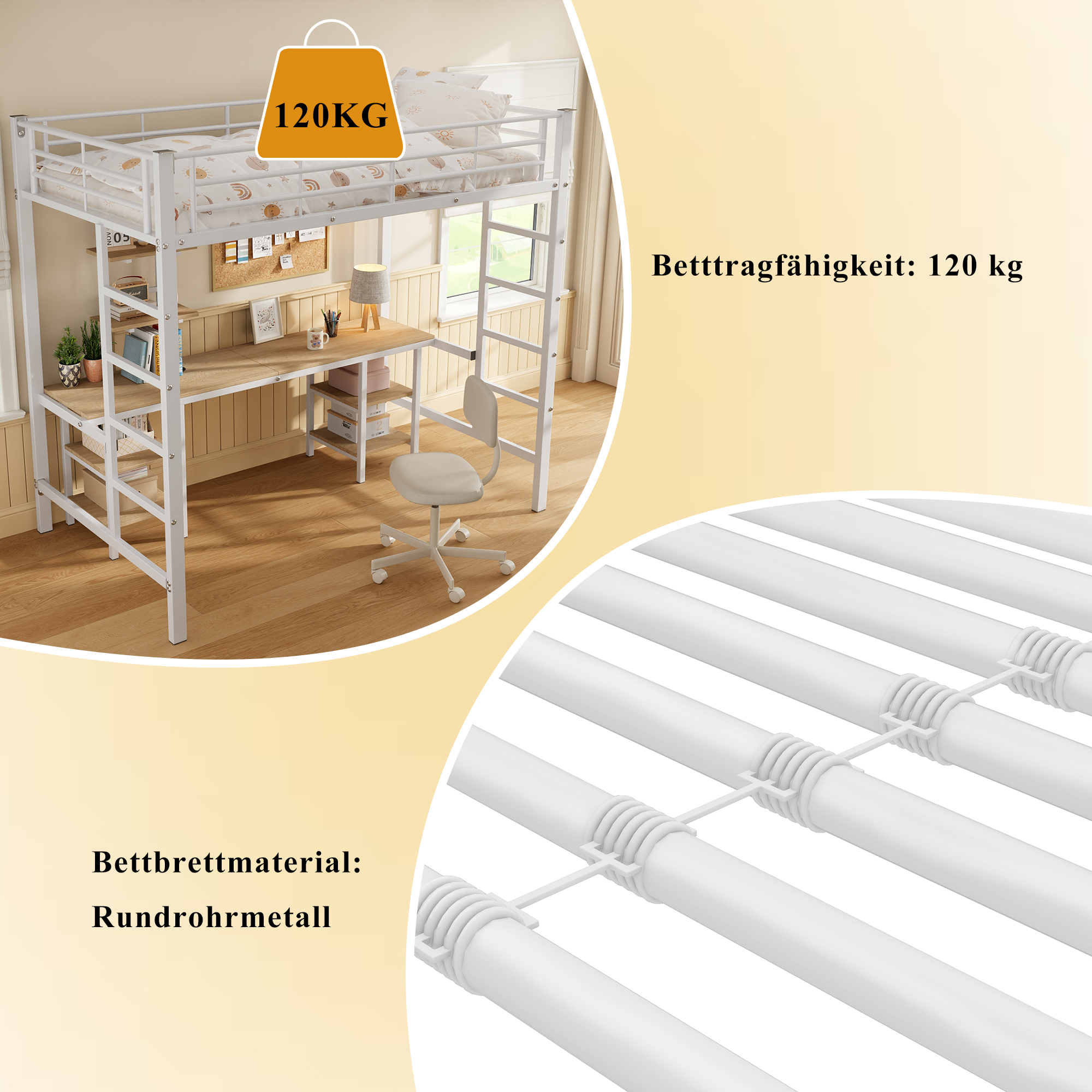 Lit superposé en fer avec bureau et étagères niveau inférieur, pour chambre d'enfant, construction robuste, design polyvalent, maximise espace, étude et jeu, stabilité, sécurité, style fonctionnel moderne - image 1