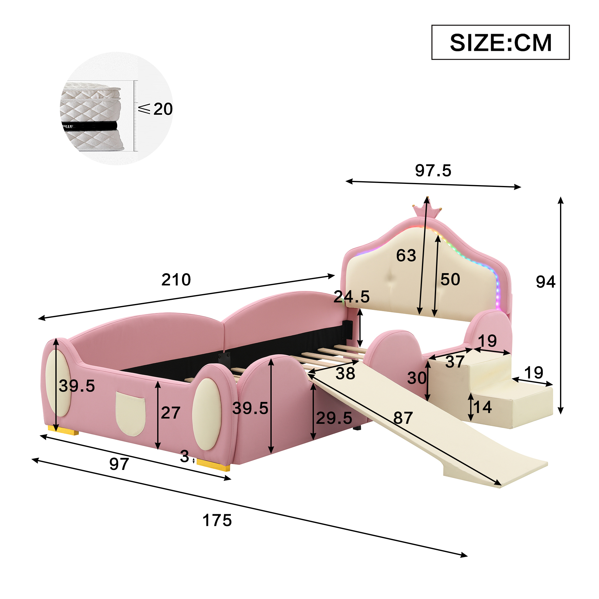 Dimensions du lit rembourré