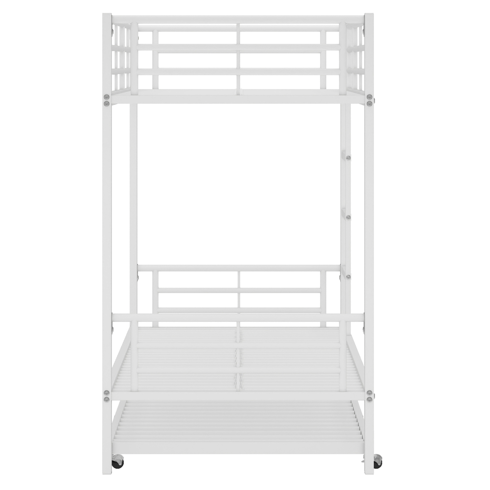 Lit superposé avec lit escamotable, pour matelas 90×200 et 90×190 cm, 4 barrières sécurité, échelle 3 marches, pour chambre d'enfant, gain de place vertical, accès sûr, design stable, style fonctionnel - image 11