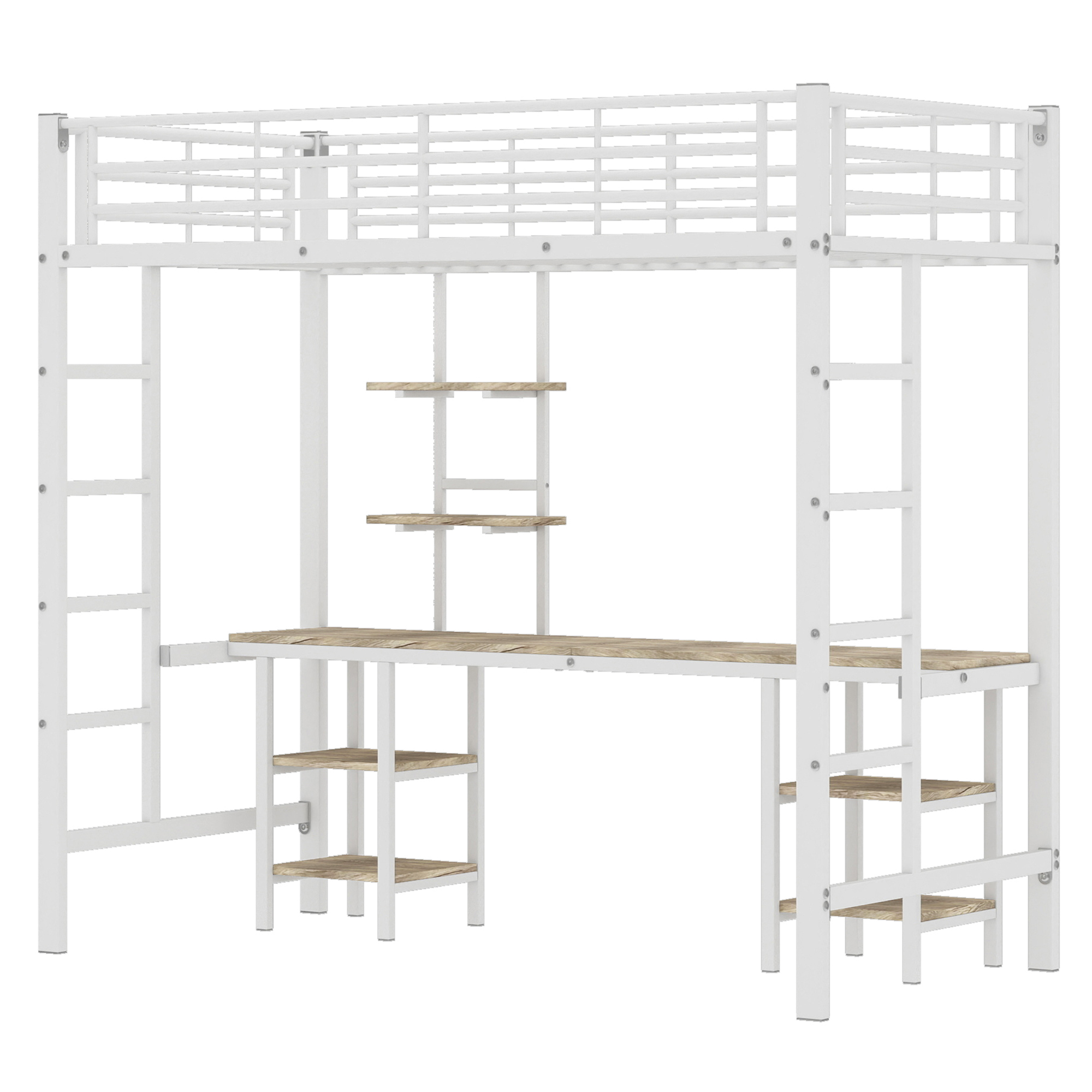 Lit superposé en fer avec bureau et étagères niveau inférieur, pour chambre d'enfant, construction robuste, design polyvalent, maximise espace, étude et jeu, stabilité, sécurité, style fonctionnel moderne - image 8