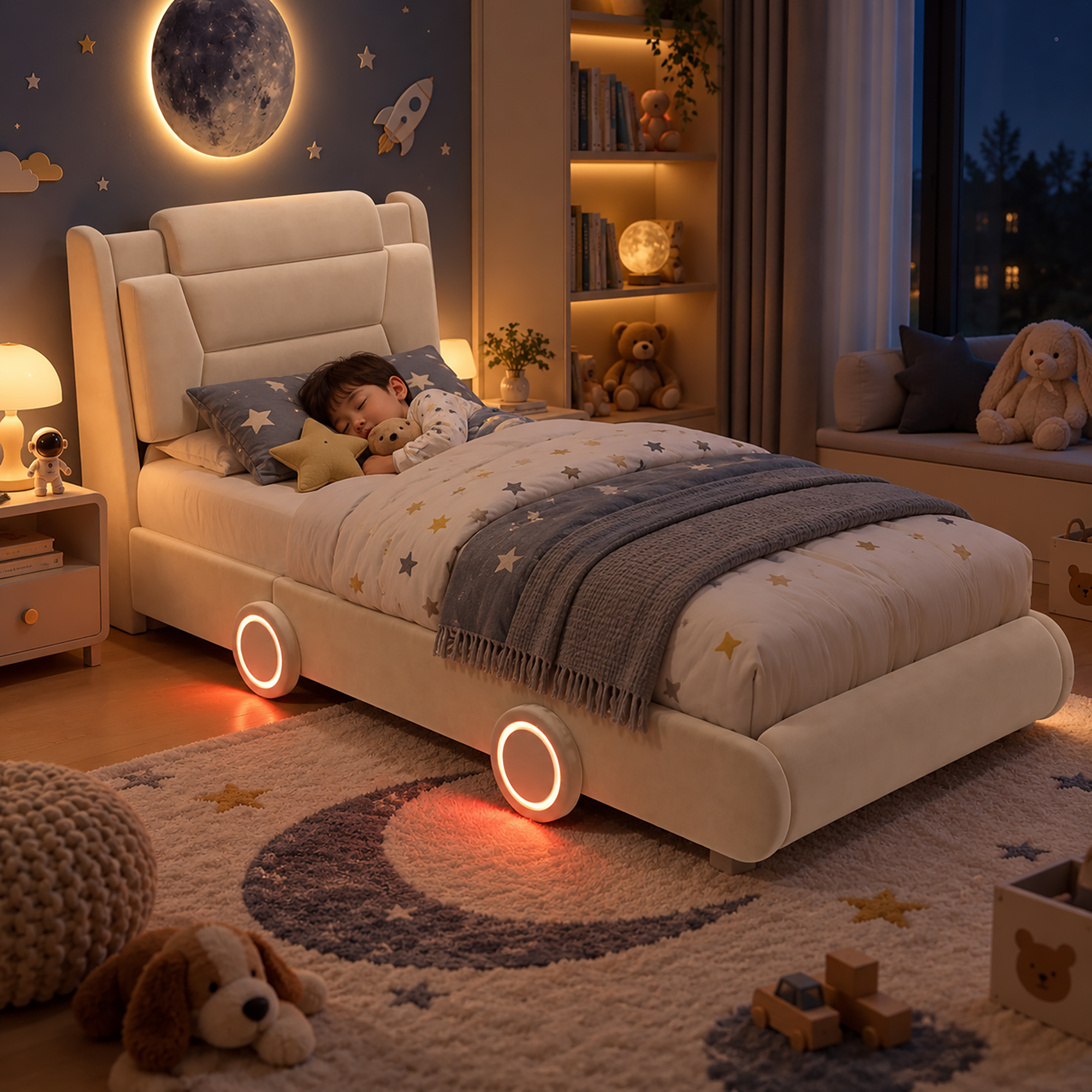 Lit voiture enfant beige avec LED