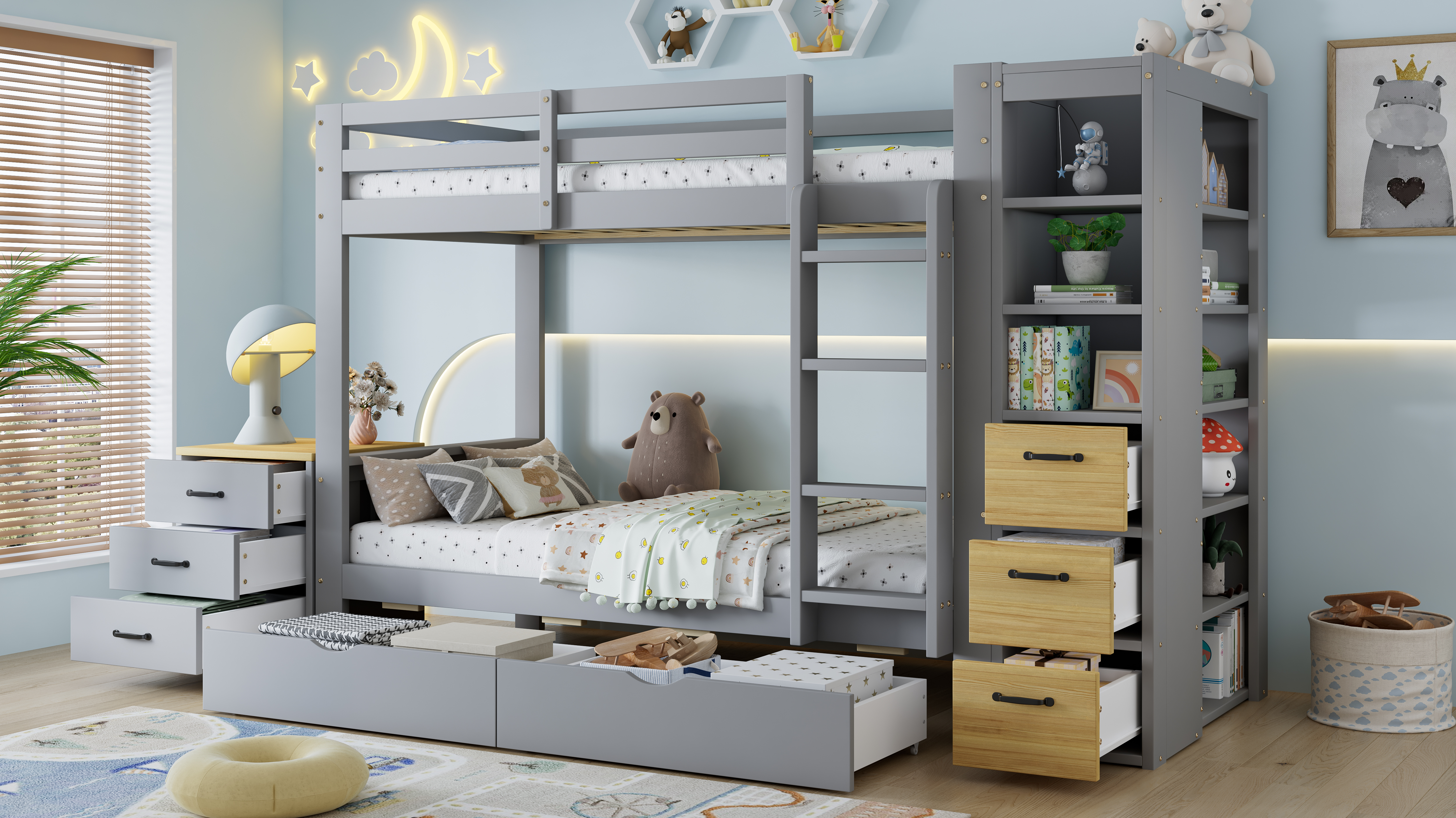 Lit superposé en bois gris