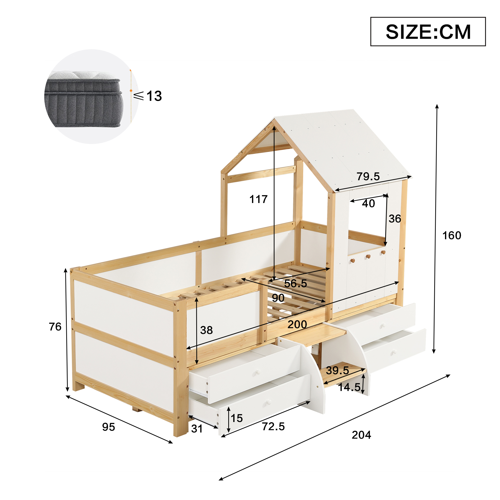 Lit enfant design maison tiroirs