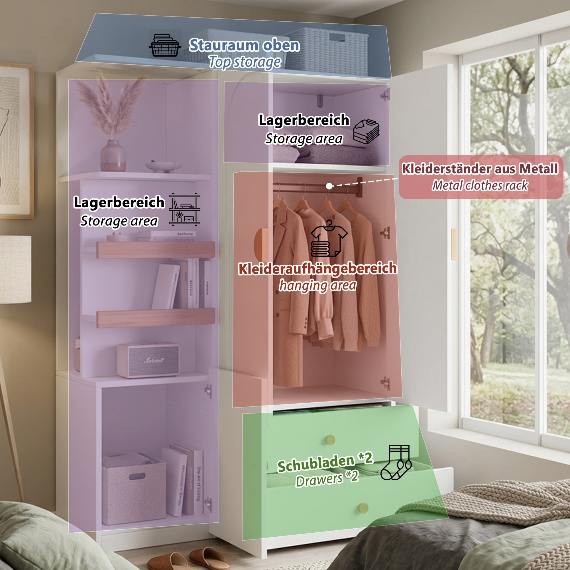 Armoire blanche et bois avec rangement