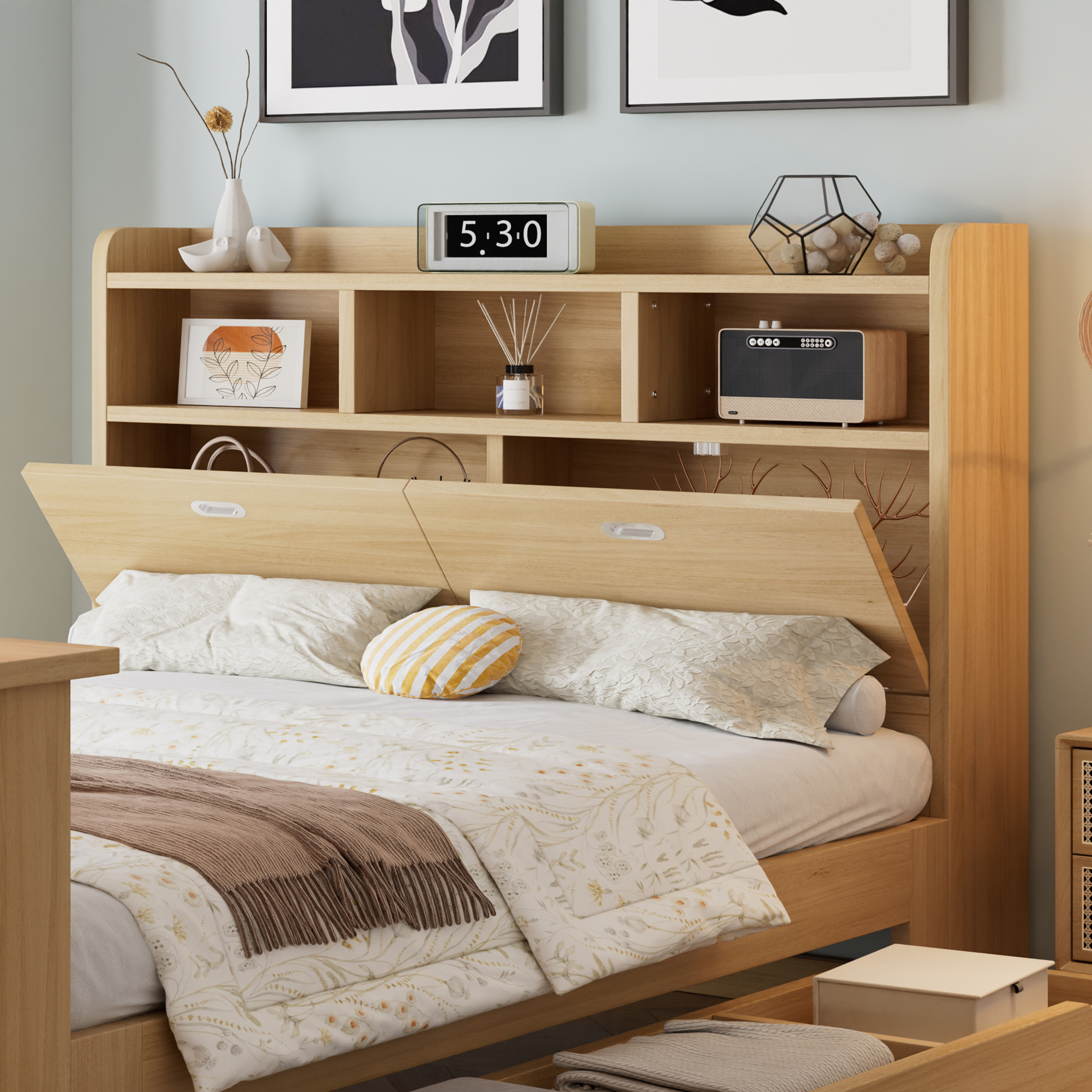 Vue d'ensemble du lit design chêne