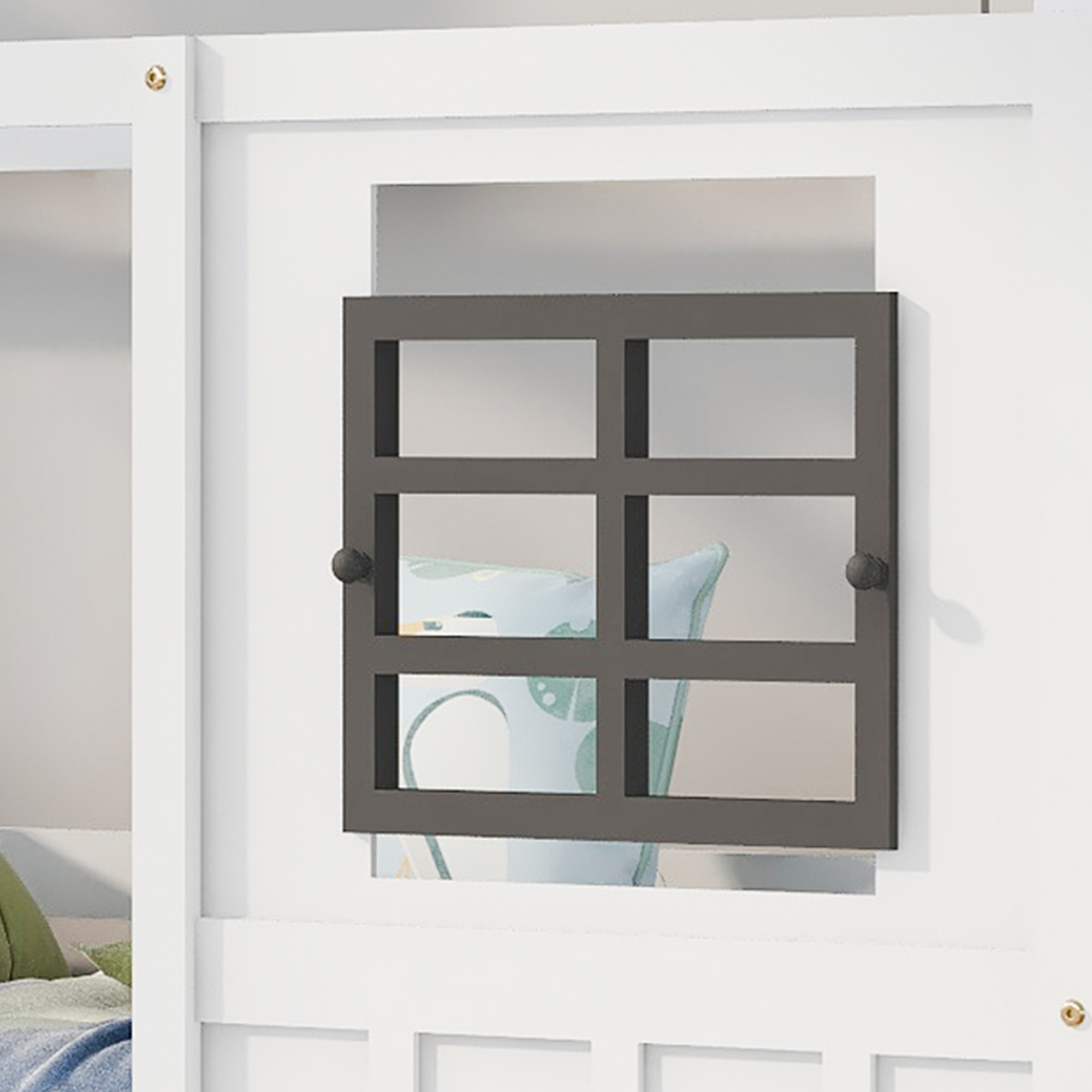 Lit enfant en forme de maison avec doubles fenêtres MDF, barrières sécurité, autocollants vis, pour chambre d'enfant, design chaleureux, sécurité renforcée, jeu et sommeil, style ludique, stabilité, confort - image 6