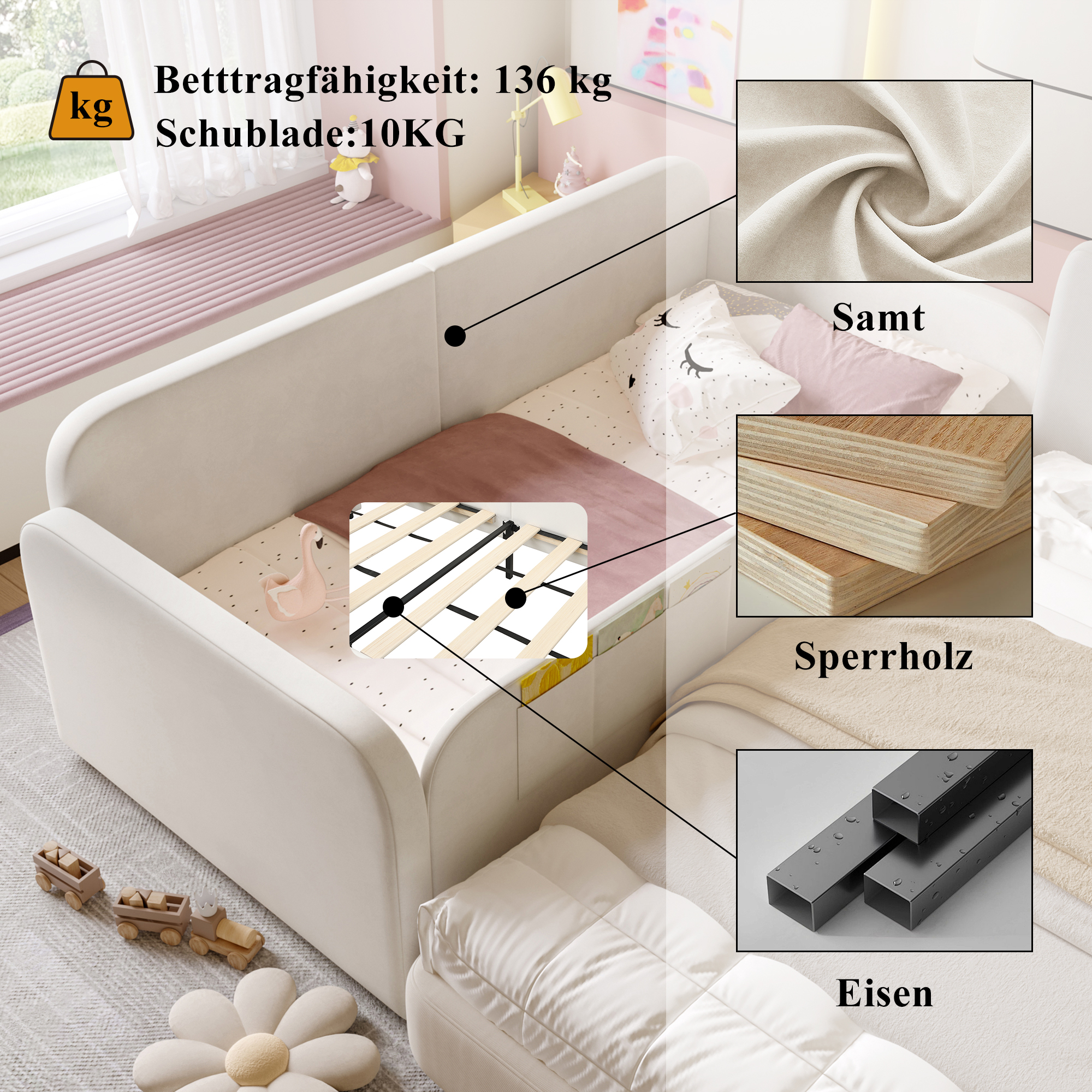 Kinder-Spleißbett, Polsterbett, Tagesbett, Schlafs