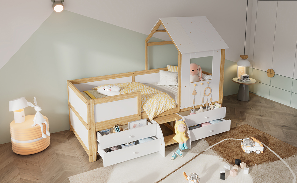 Lit enfant design maison vue de cote