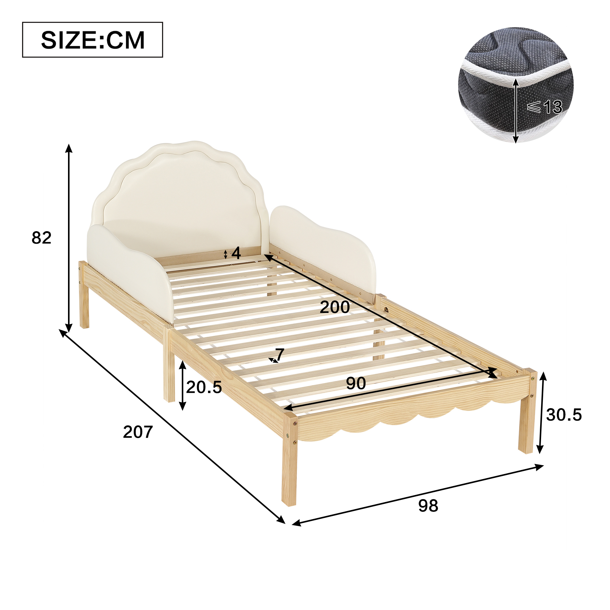 Dimensions lit enfant 90x200 cm 207x98x82