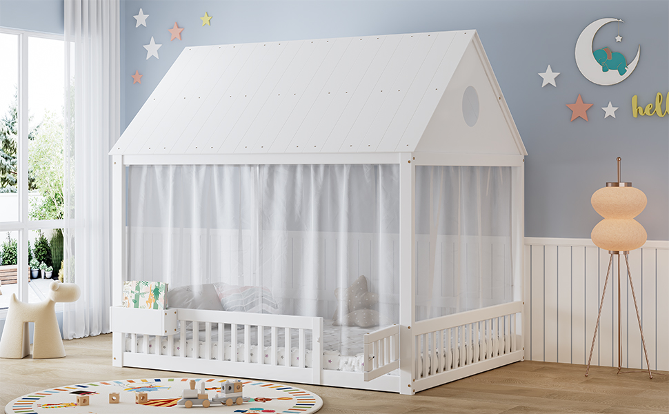 Lit maison enfant 140x200 cm en bois de pin MDF et - image 10