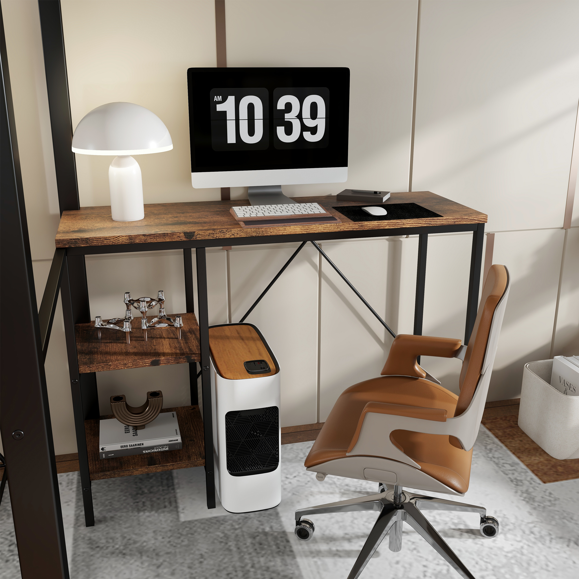 Lit mezzanine en fer avec bureau, étagères ouvertes, penderie ouverte latérale avec tringle, échelle-coffre 4 marches, pour chambre et étude, beaucoup de rangement, utilisation polyvalente, stabilité, fonctionnalité - image 20