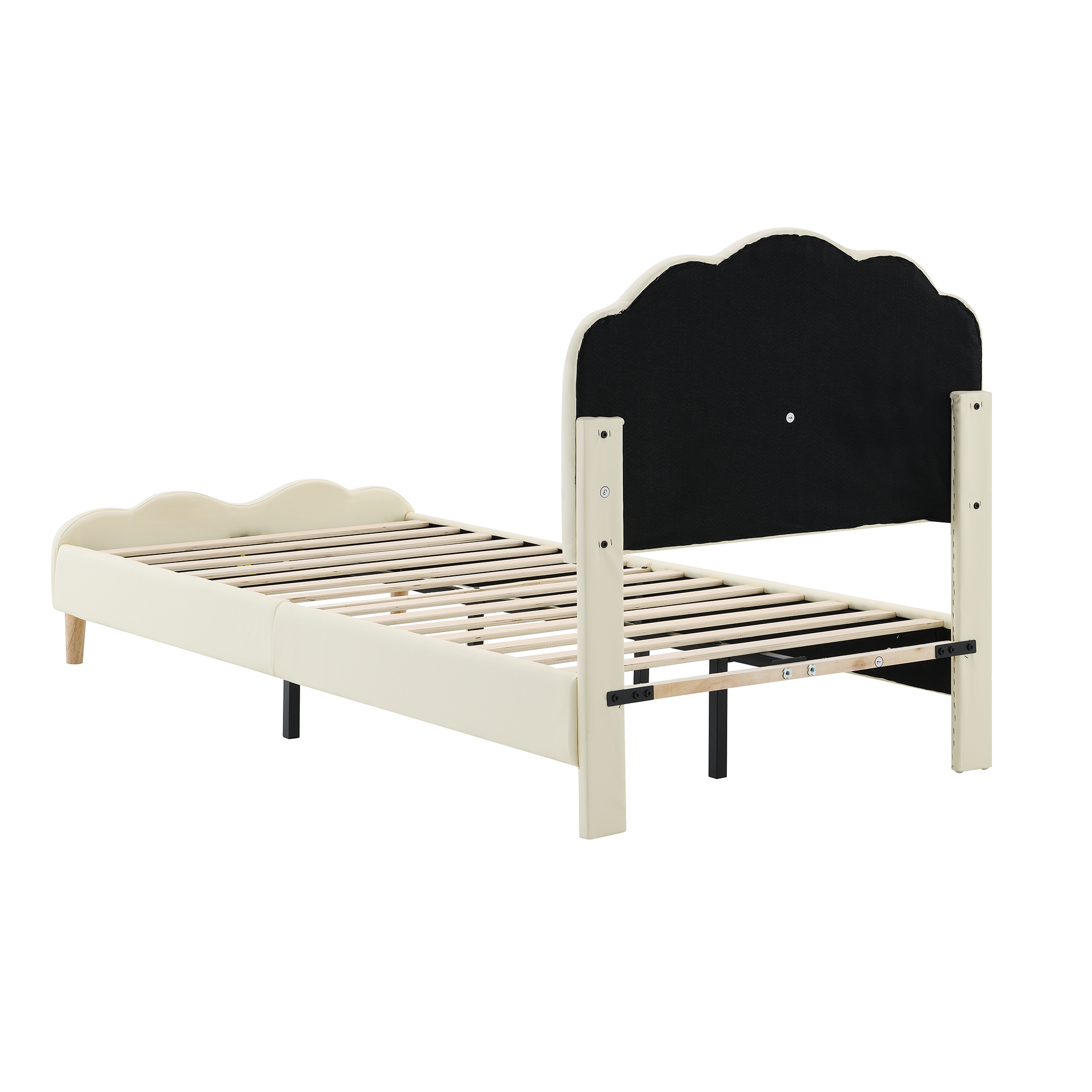 Lit enfant en PU avec LED multicolores effet course, tête ondulée avec boutons, pour chambre d'enfant, ambiance ludique, design élégant, confort, facile entretien, style moderne, fonctionnalité - image 15