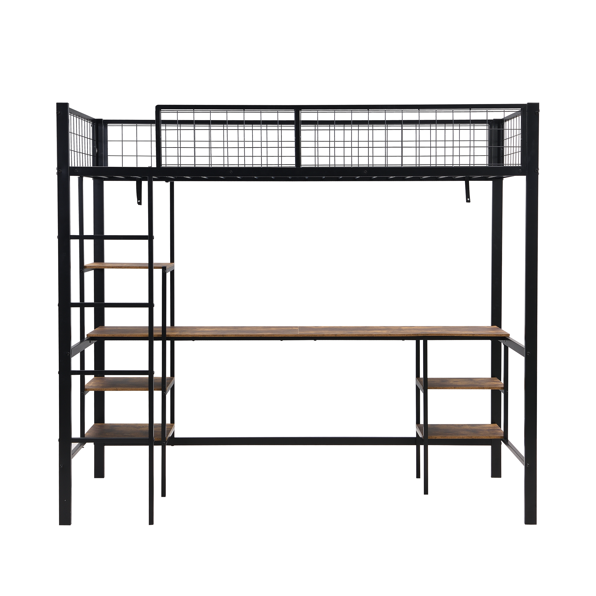 Lit superposé en fer avec échelle 4 marches, niveau inférieur transformé en espace travail et divertissement avec bureau et étagères, design polyvalent maximise l'espace, robuste et durable, pour chambre d'enfant - image 11
