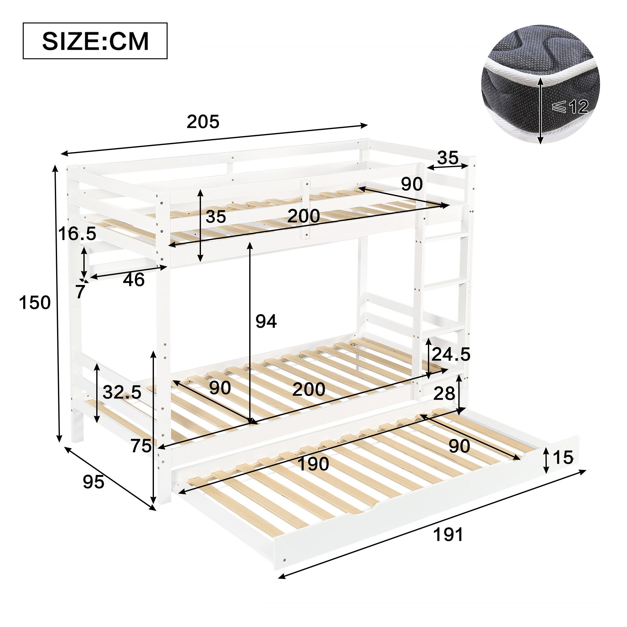 Dimensions du lit superposé
