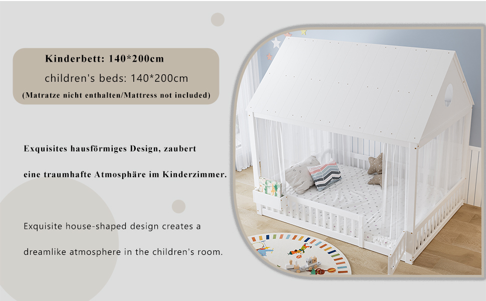 Lit maison enfant 140x200 cm en bois de pin MDF et - image 6