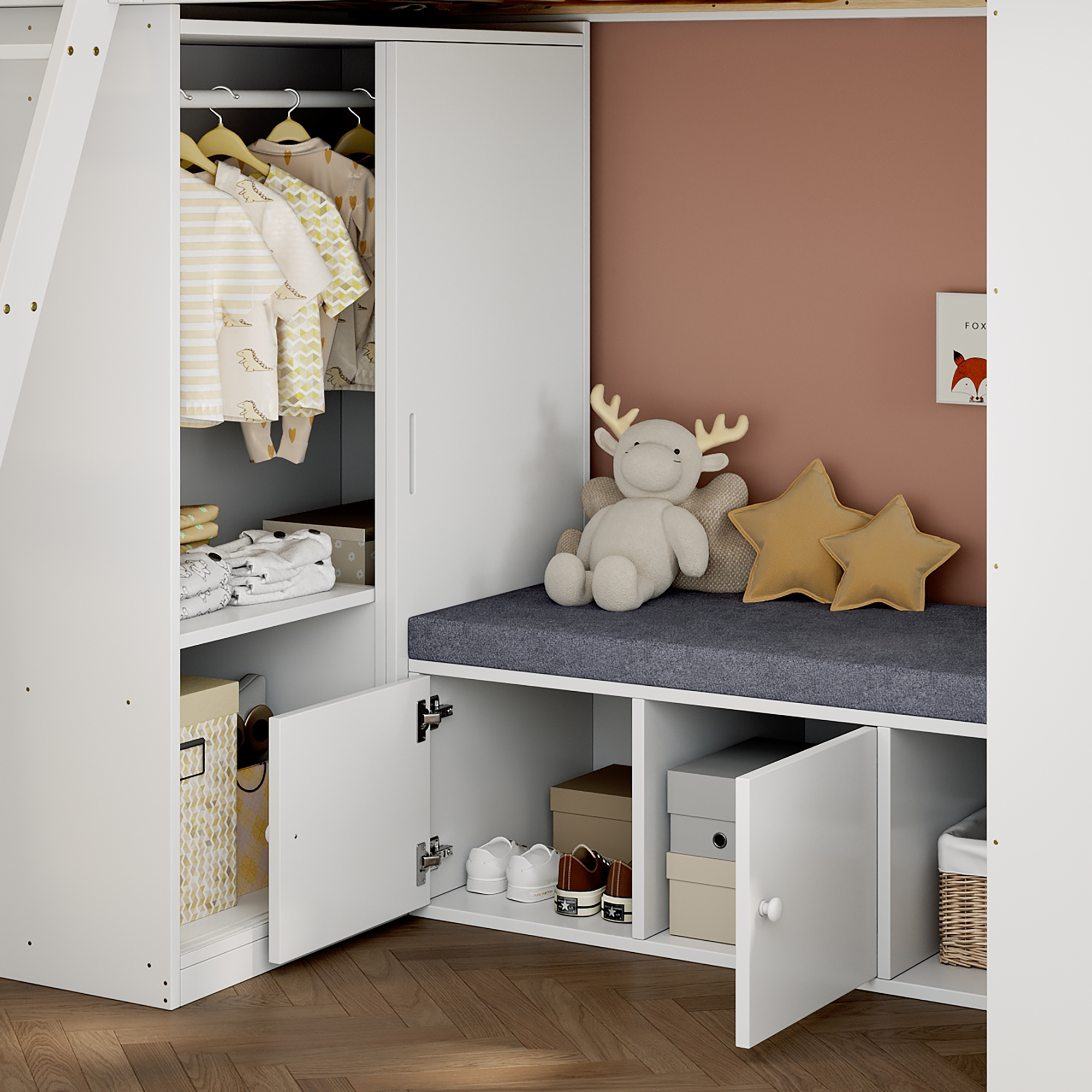 Armoire et rangements intégrés lit mezzanine enfant