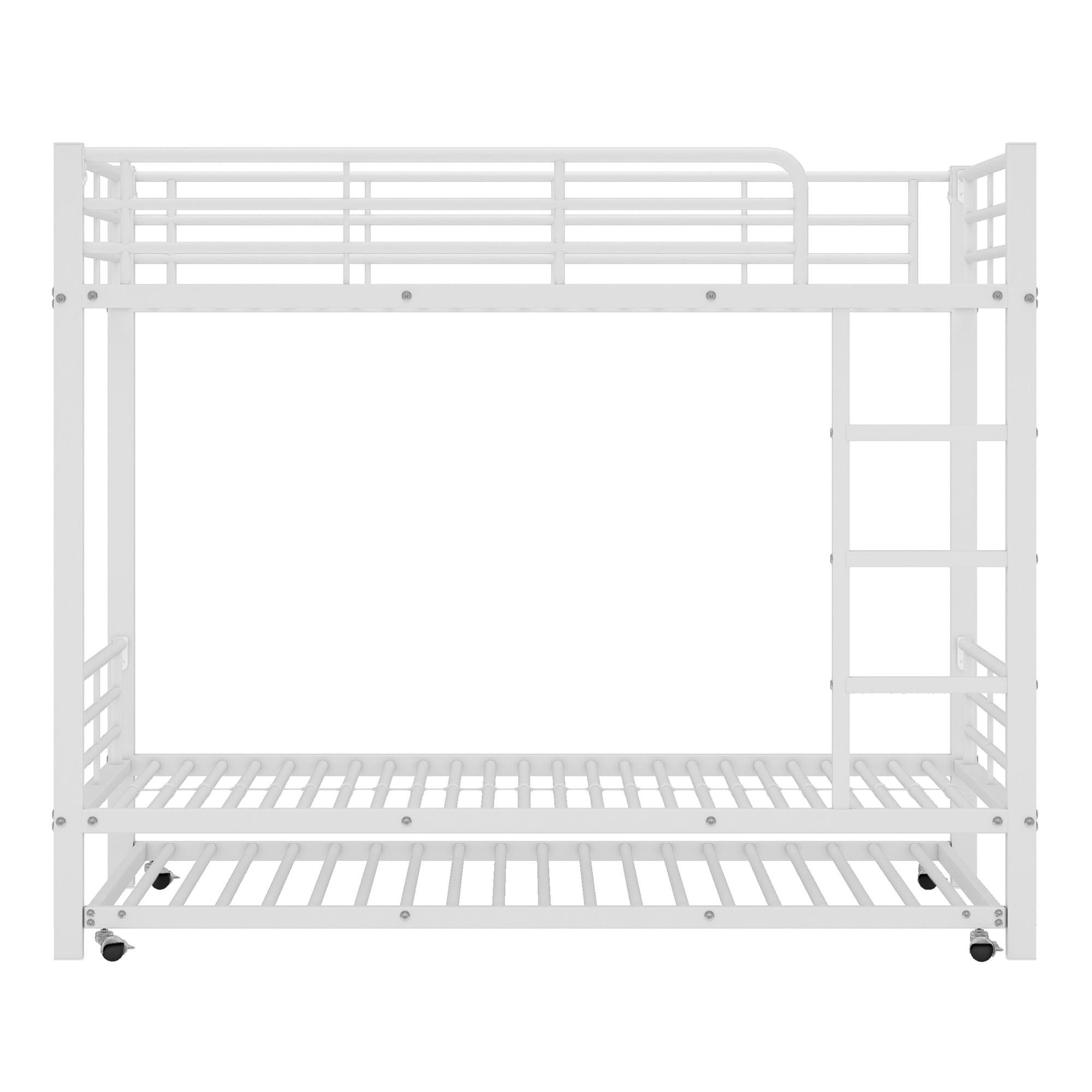 Lit superposé avec lit escamotable, pour matelas 90×200 et 90×190 cm, 4 barrières sécurité, échelle 3 marches, pour chambre d'enfant, gain de place vertical, accès sûr, design stable, style fonctionnel - image 7