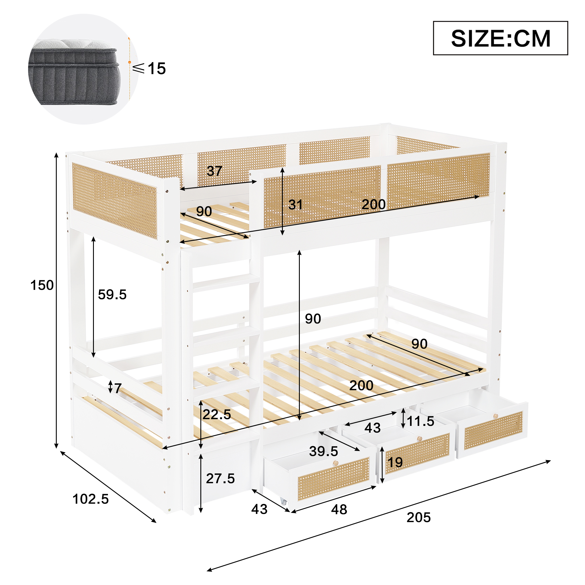 Dimensions du lit superposé