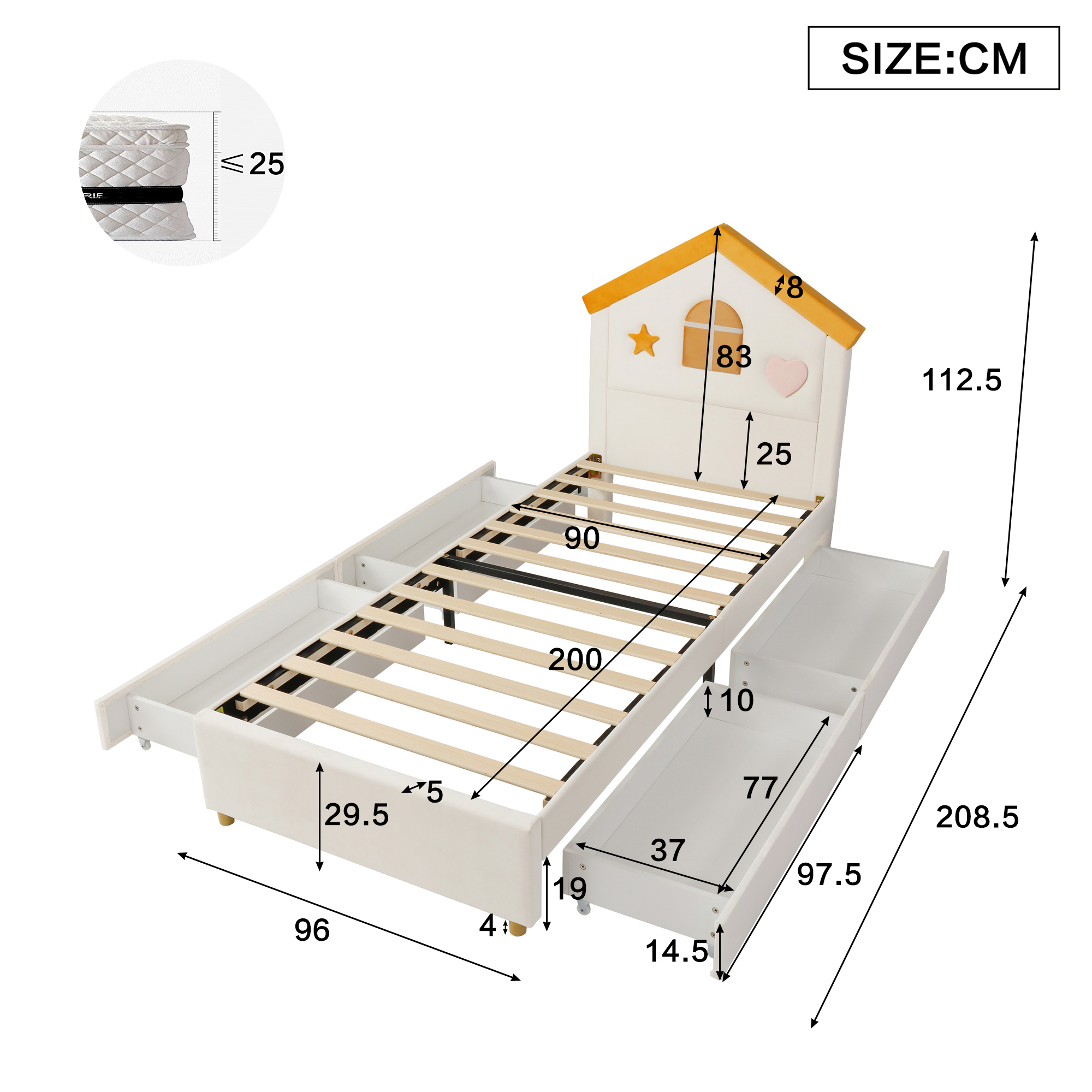 Dimensions du lit rembourré