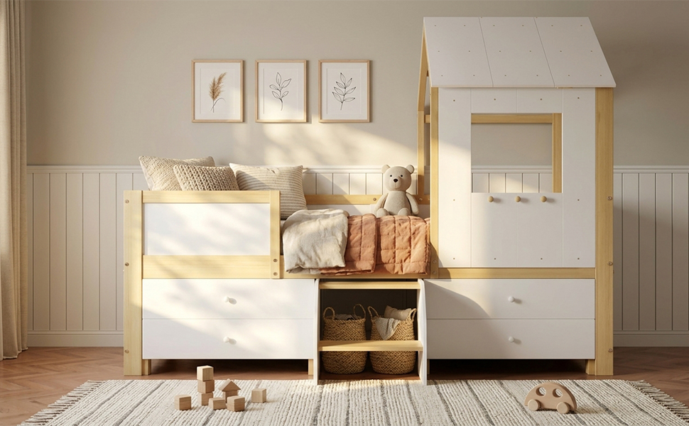 Lit enfant design maison couleur blanc naturel