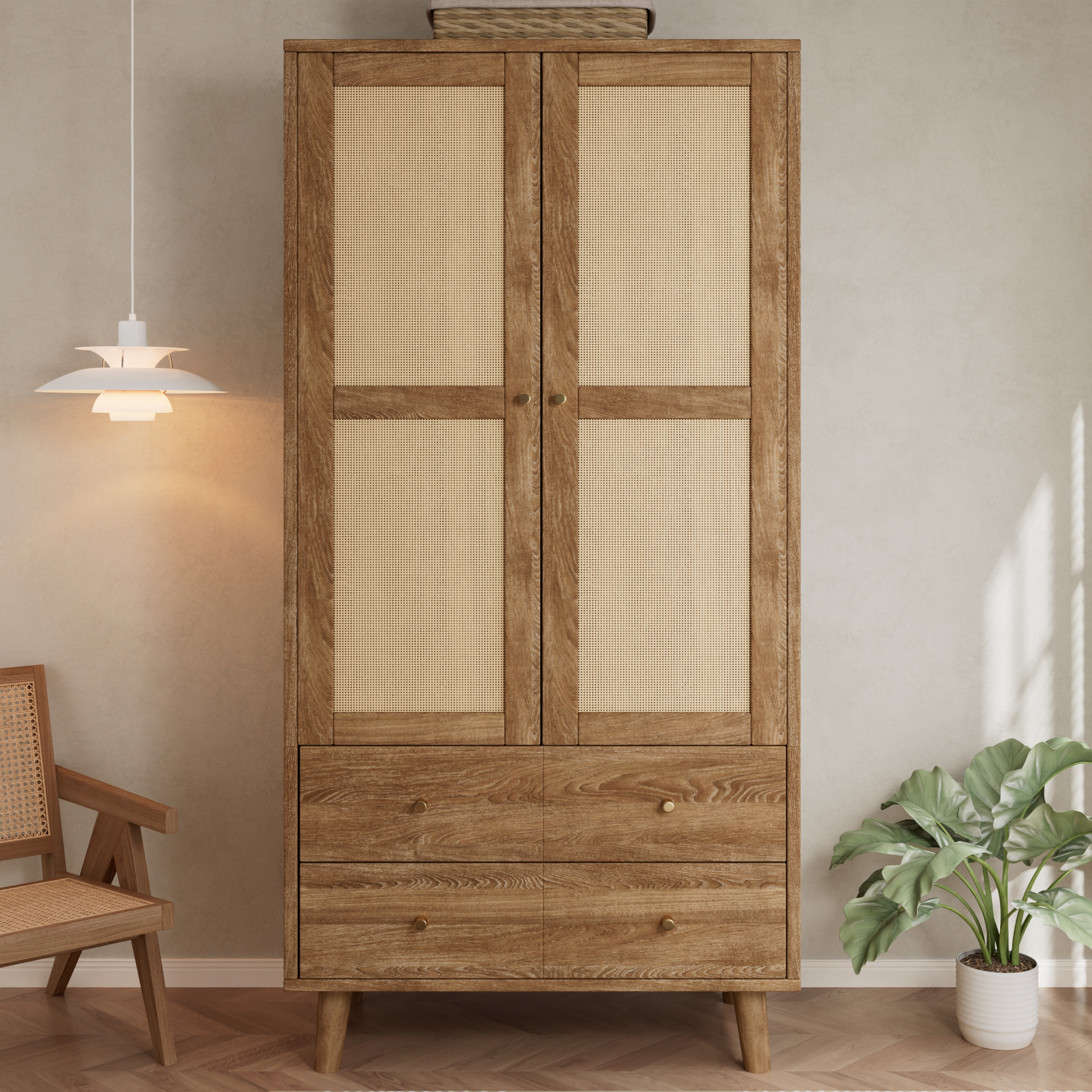 Portes fermées de l’armoire à décor rotin