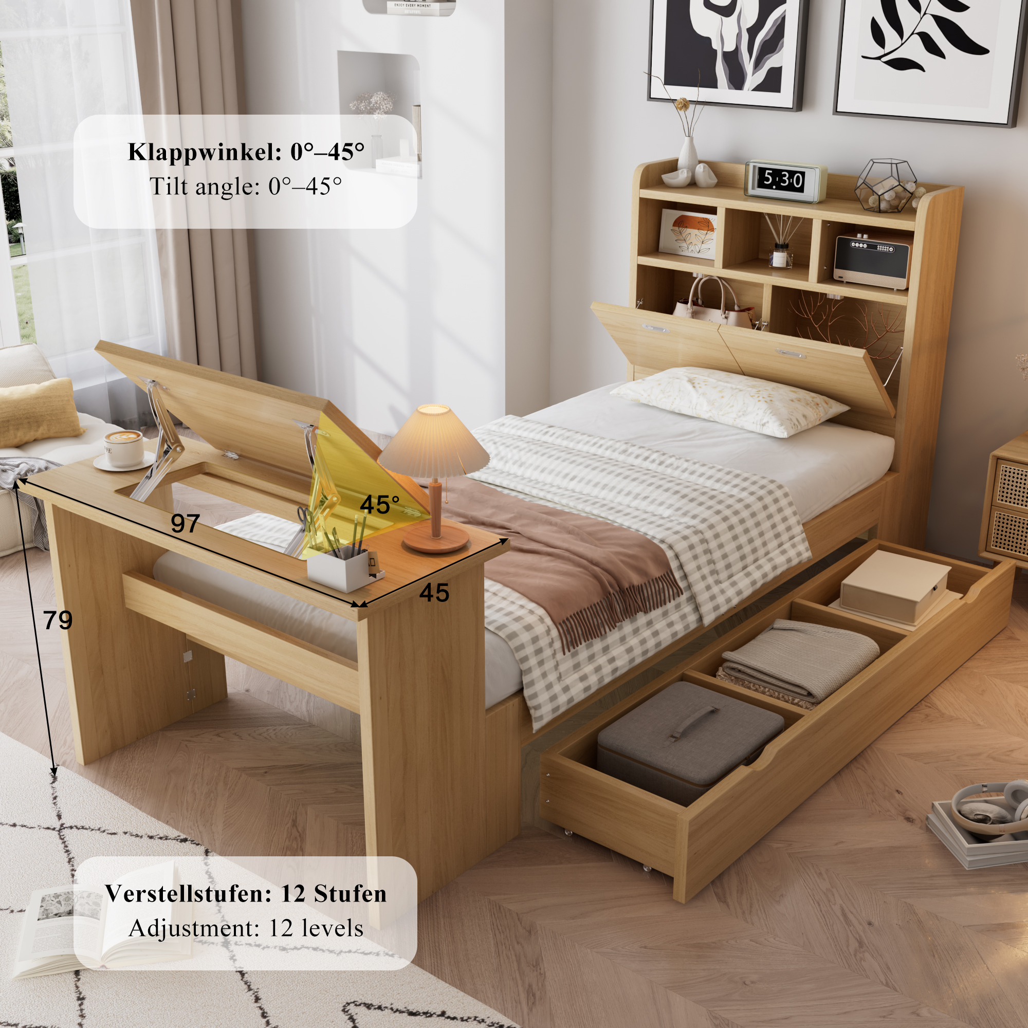 Grand tiroir de rangement sous le lit