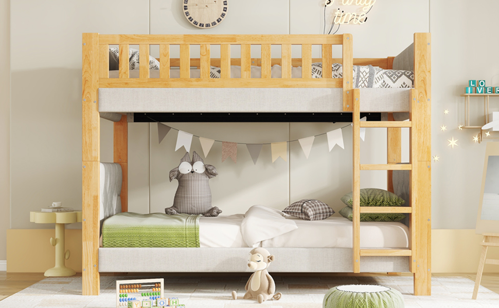 Lit superposé enfant gris naturel 90x200 cm