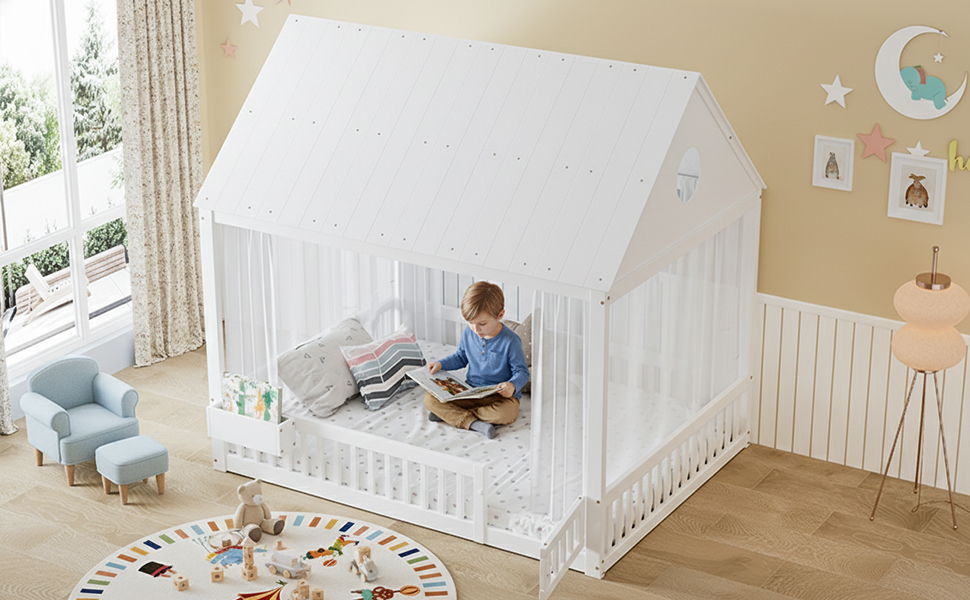 Lit maison enfant 140x200 cm en bois de pin MDF et - image 7