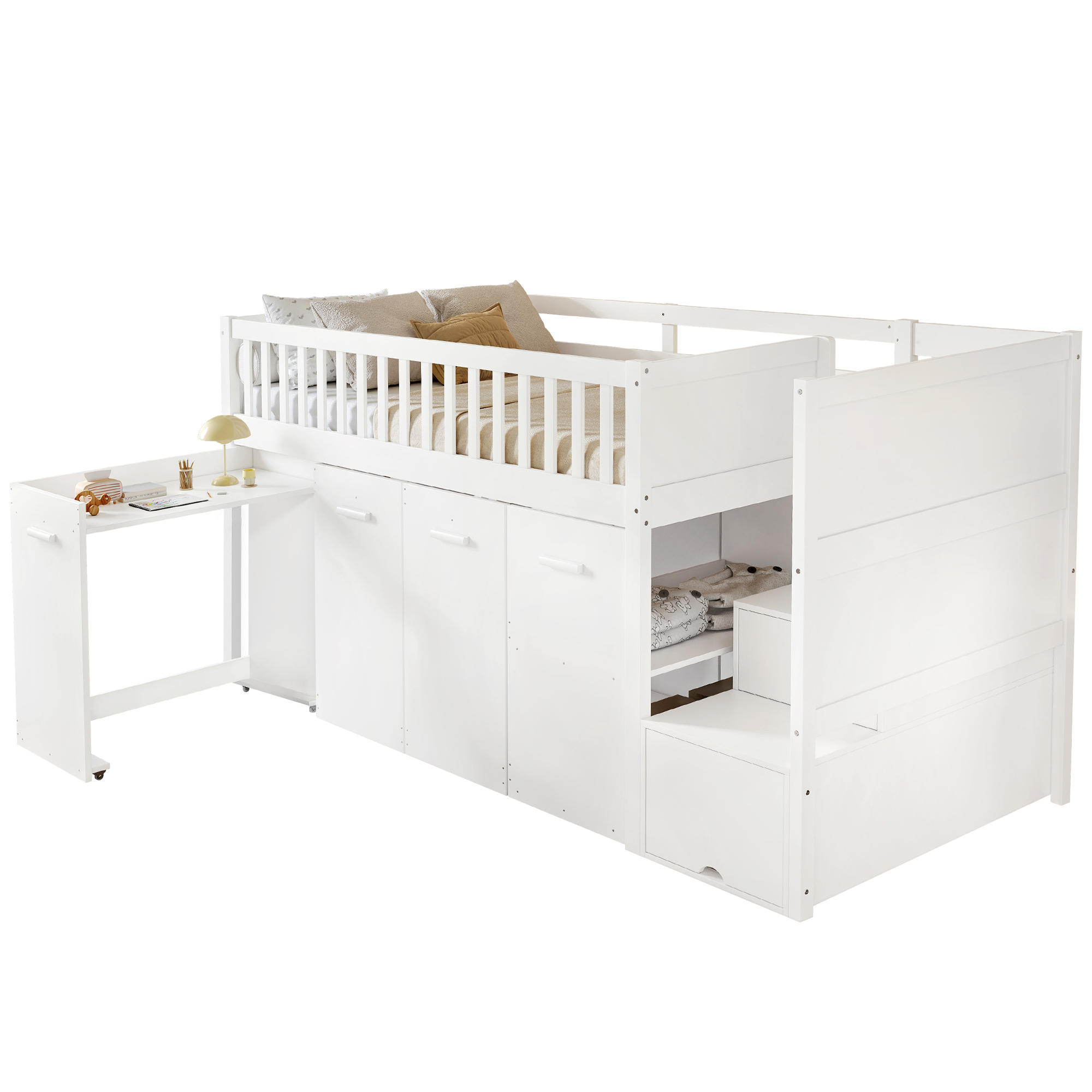 Lit superposé 90x200 cm gain de place 254x95x115 cm en bois Blanc - présentation 1